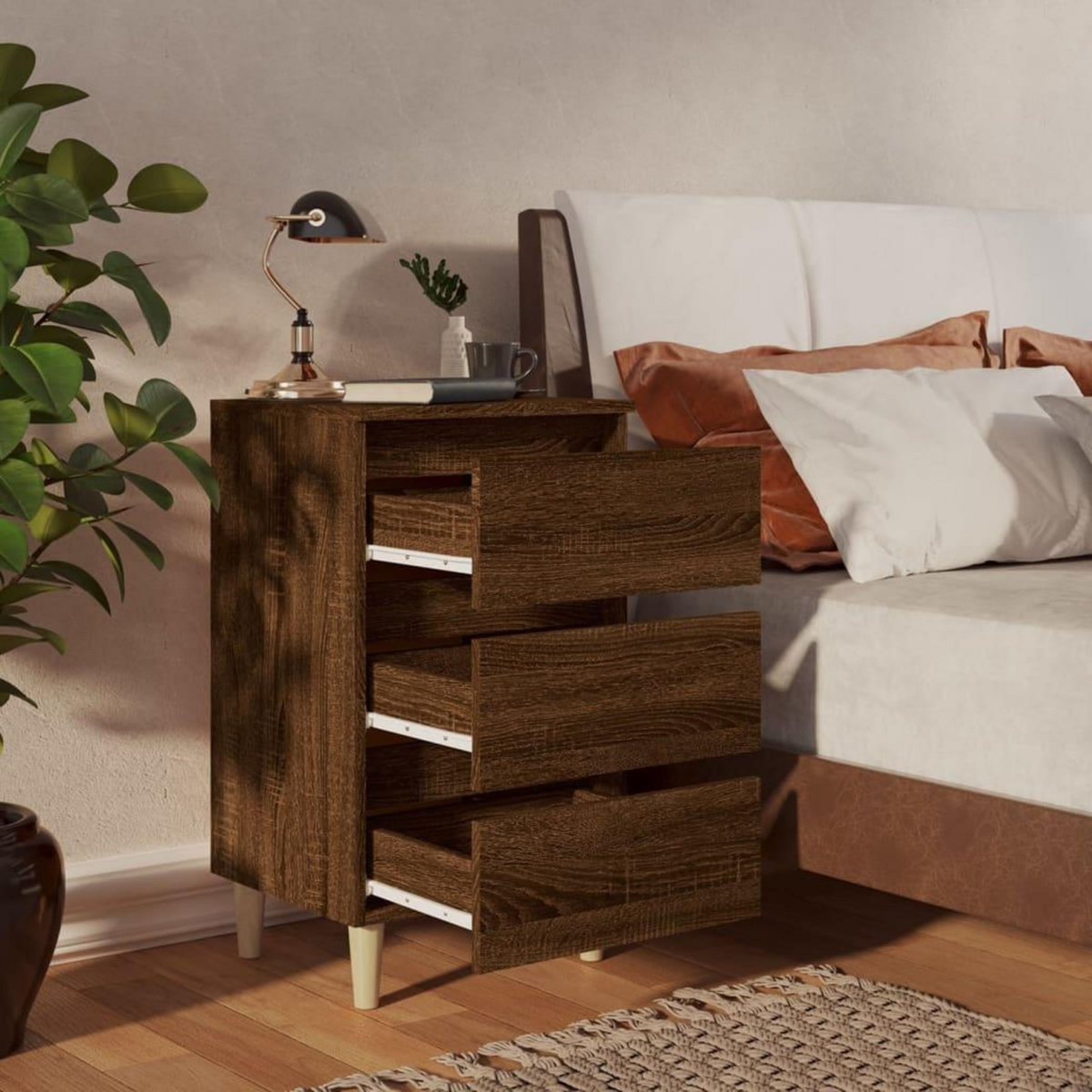 VIDAXL Tables de chevet pieds en bois 2 pcs Chene marron 40x35x69 cm