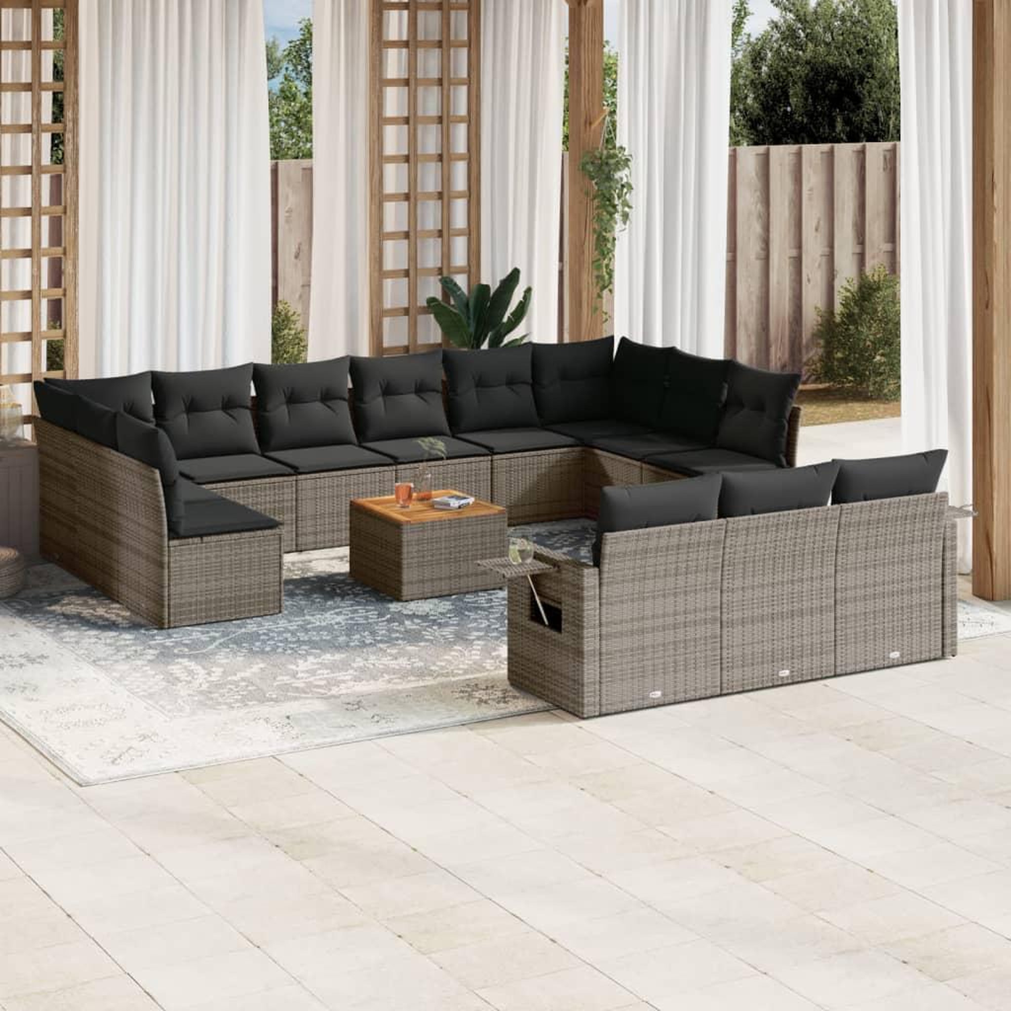 Voir la diapositive 1 : VIDAXL Salon de jardin avec coussins 14 pcs gris resine tressee