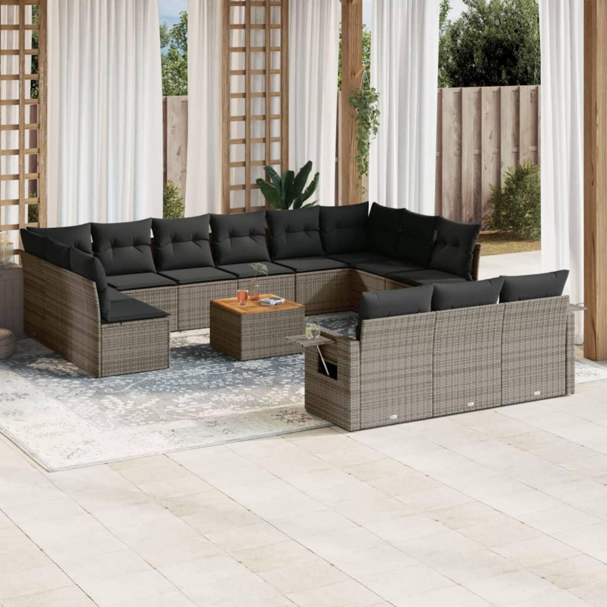 VIDAXL Salon de jardin avec coussins 14 pcs gris resine tressee