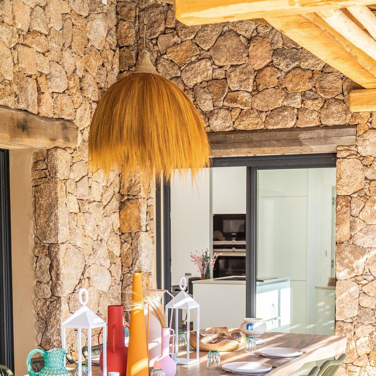 Lumisky Suspension d'extérieur nomade solaire MASAI Bois Jonc de mer D60 cm