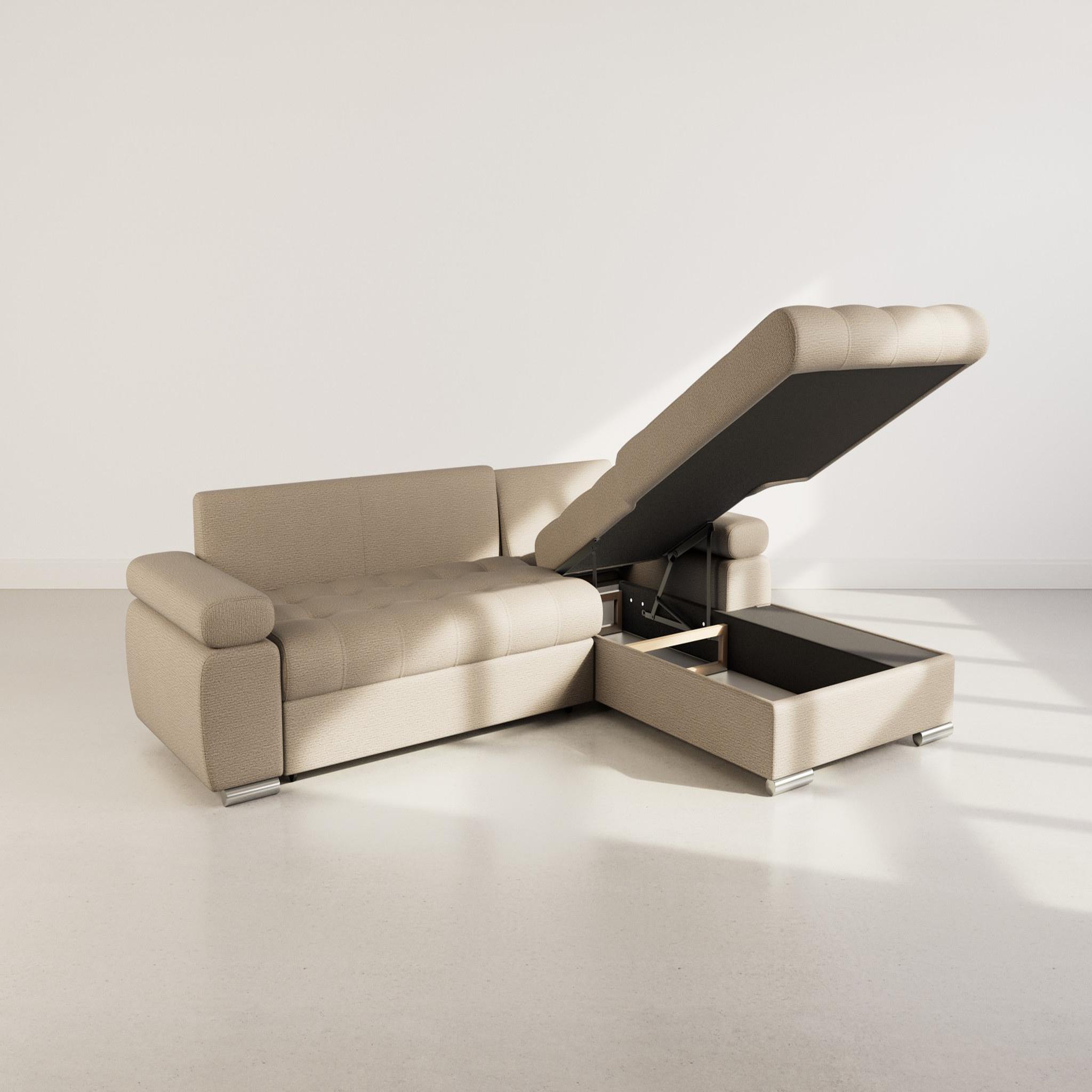 Voir la diapositive 3 : BEST MOBILIER Bianca - canapé d'angle droit 4 places convertible avec coffre en tissu texturé