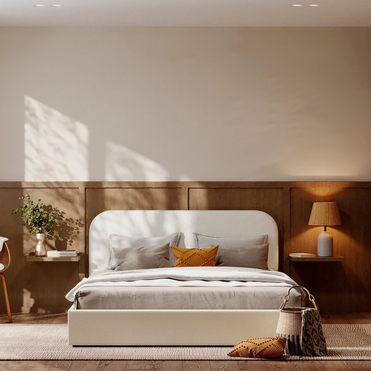 Rendez vous déco Lit double avec coffre 160x200 cm en tissu gris/beige-Tilly