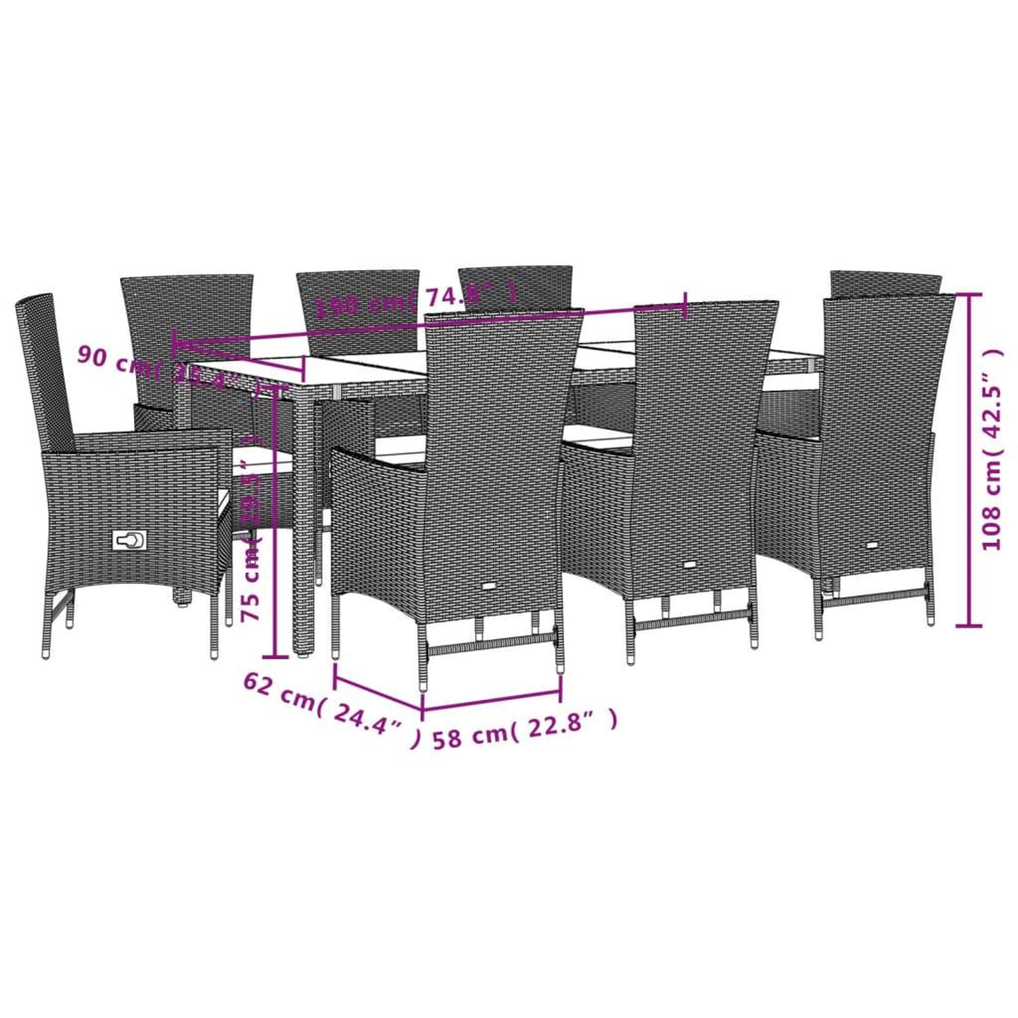 Voir la diapositive 5 : VIDAXL Ensemble a manger de jardin et coussins 9 pcs beige Poly rotin