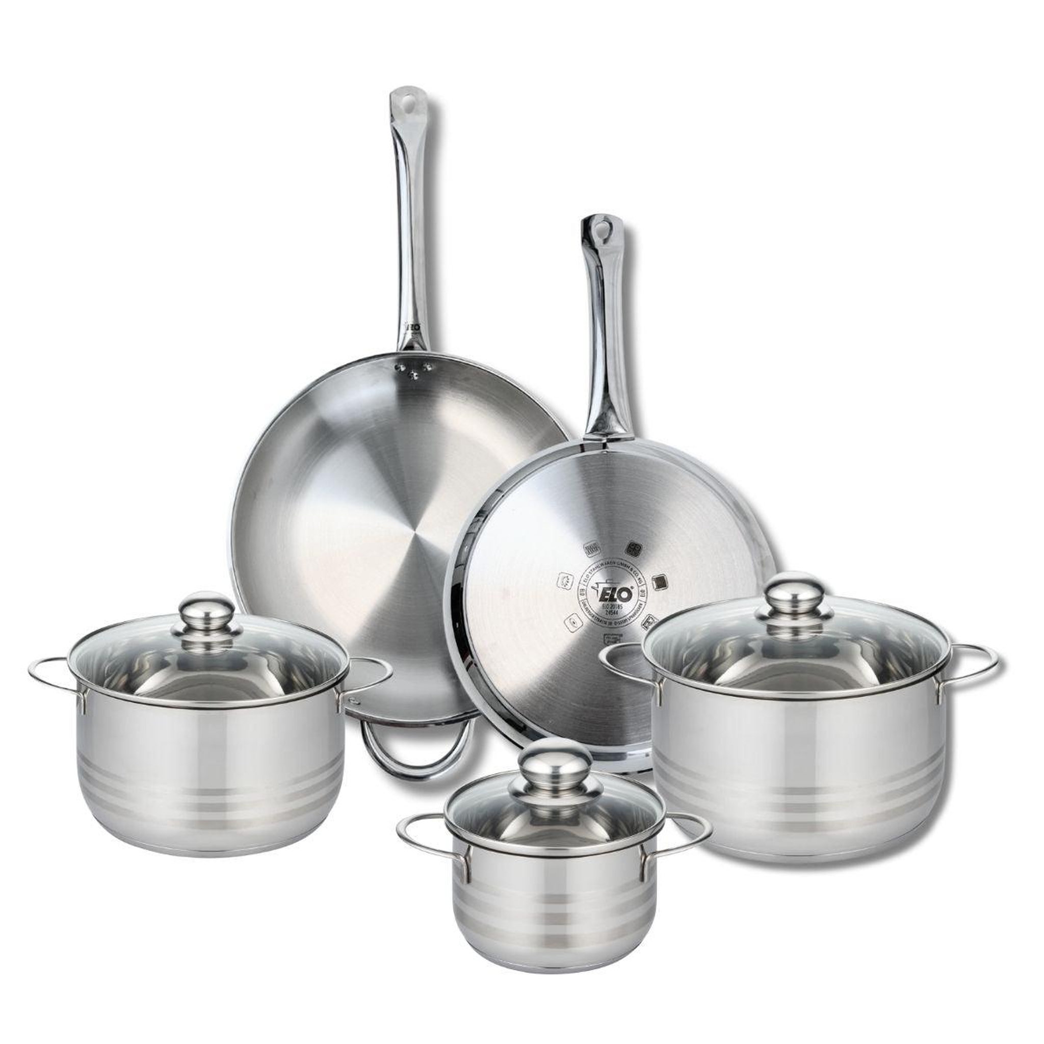 ELO Ensemble de 2 poêles de cuisson 28 et 32 cm et 3 faitouts 16, 20 et 24 cm elo profi brillant