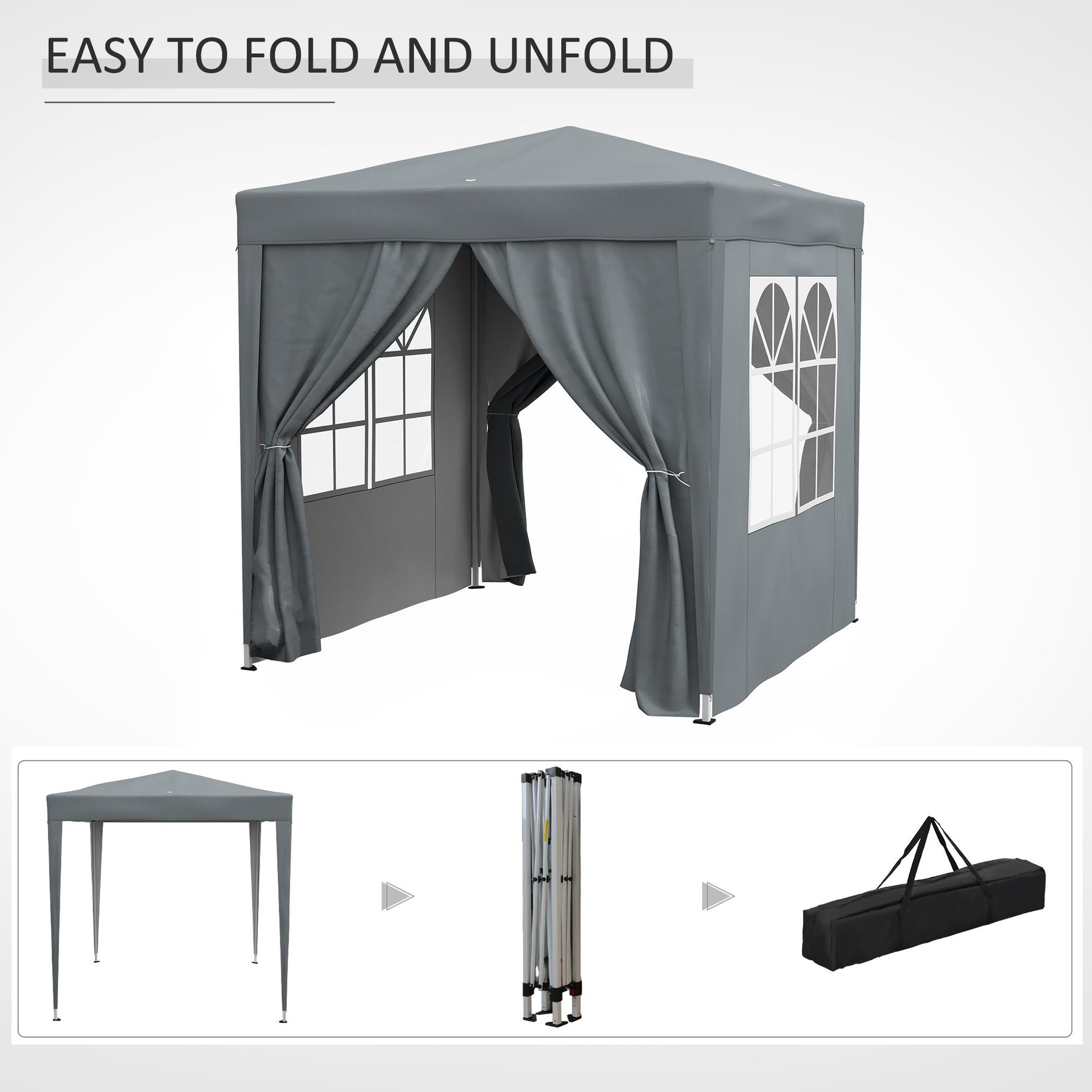 Voir la diapositive 5 : OUTSUNNY Tonnelle de jardin tente pliante barnum pop-up 2 x 2 m 4 parois latérales amovibles 2 fenêtres sac de transport gris