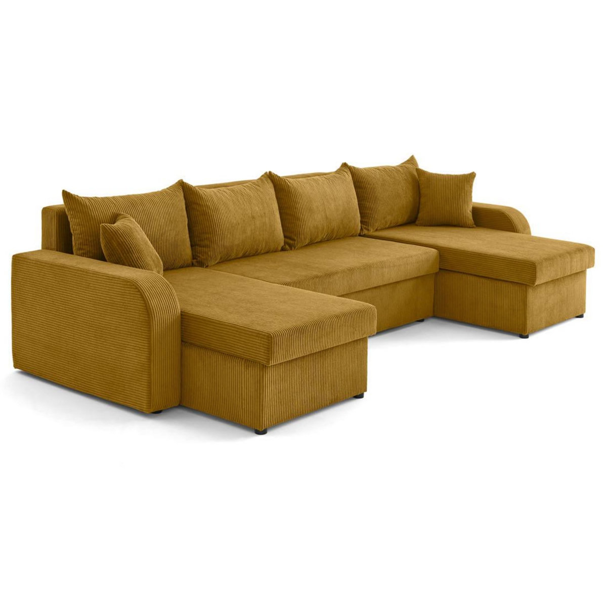 BEST MOBILIER Valos - canapé panoramique en u - 7 places - convertible avec coffres - en velours côtelé