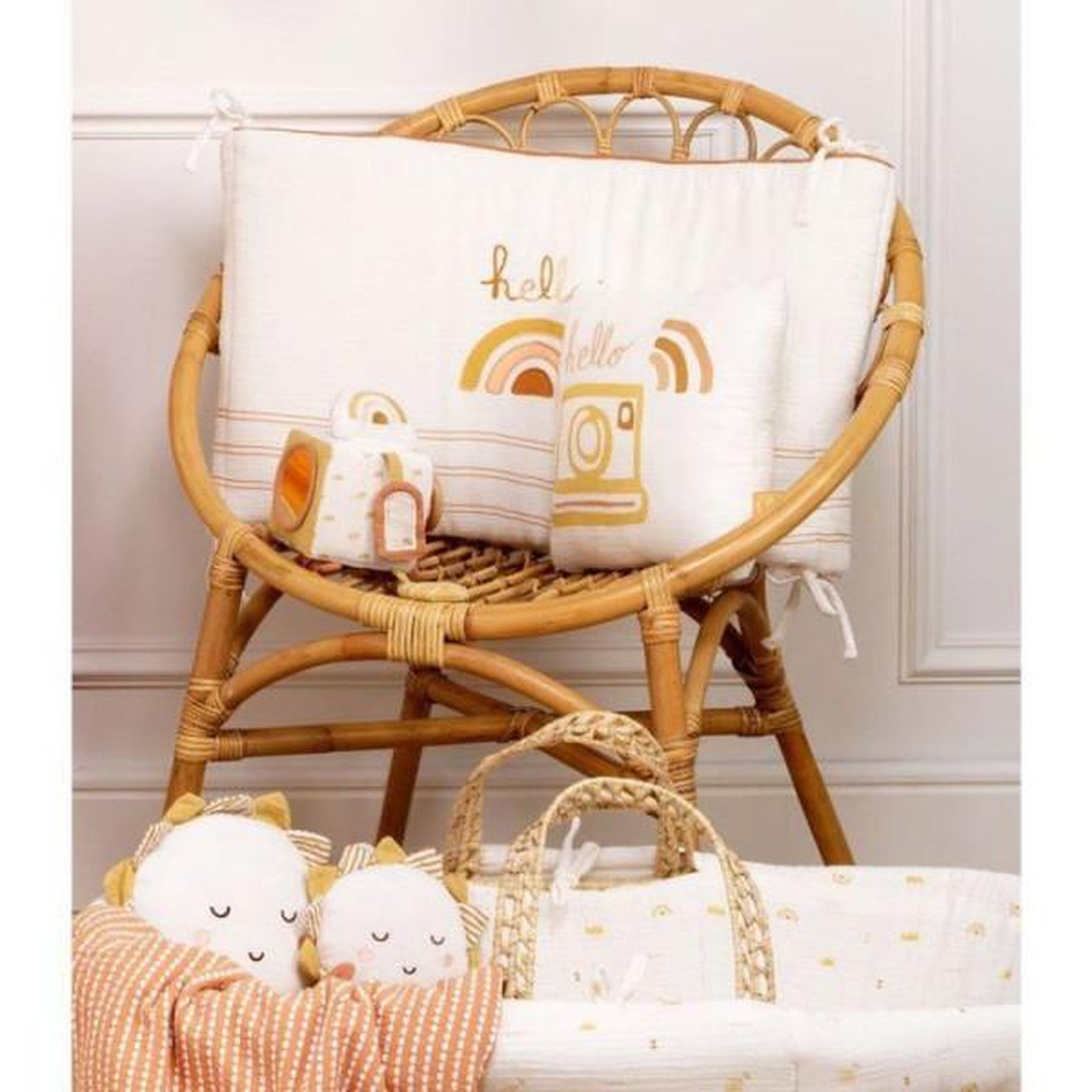 Voir la diapositive 4 : SAUTHON Tour de lit adaptable - SAUTHON - SUNLIGHT - 100 % Coton - Écru motif arc-en-ciel