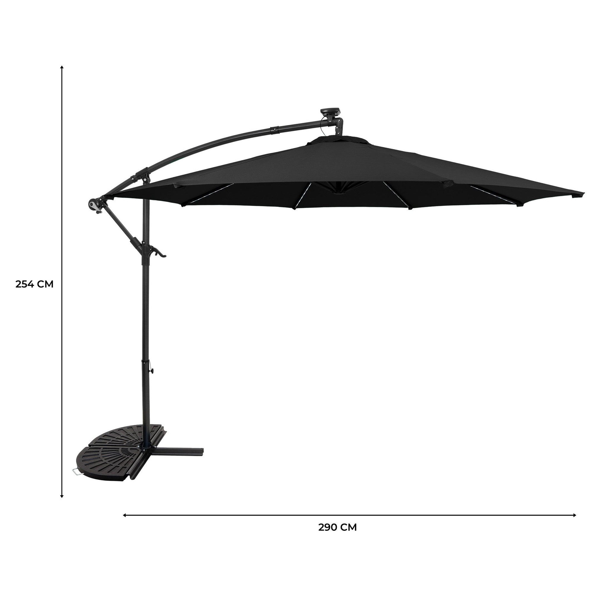 Voir la diapositive 5 : Monster Parasol Banane à Mât Déporté à LED 3 m & 2 Pieds en Éventail