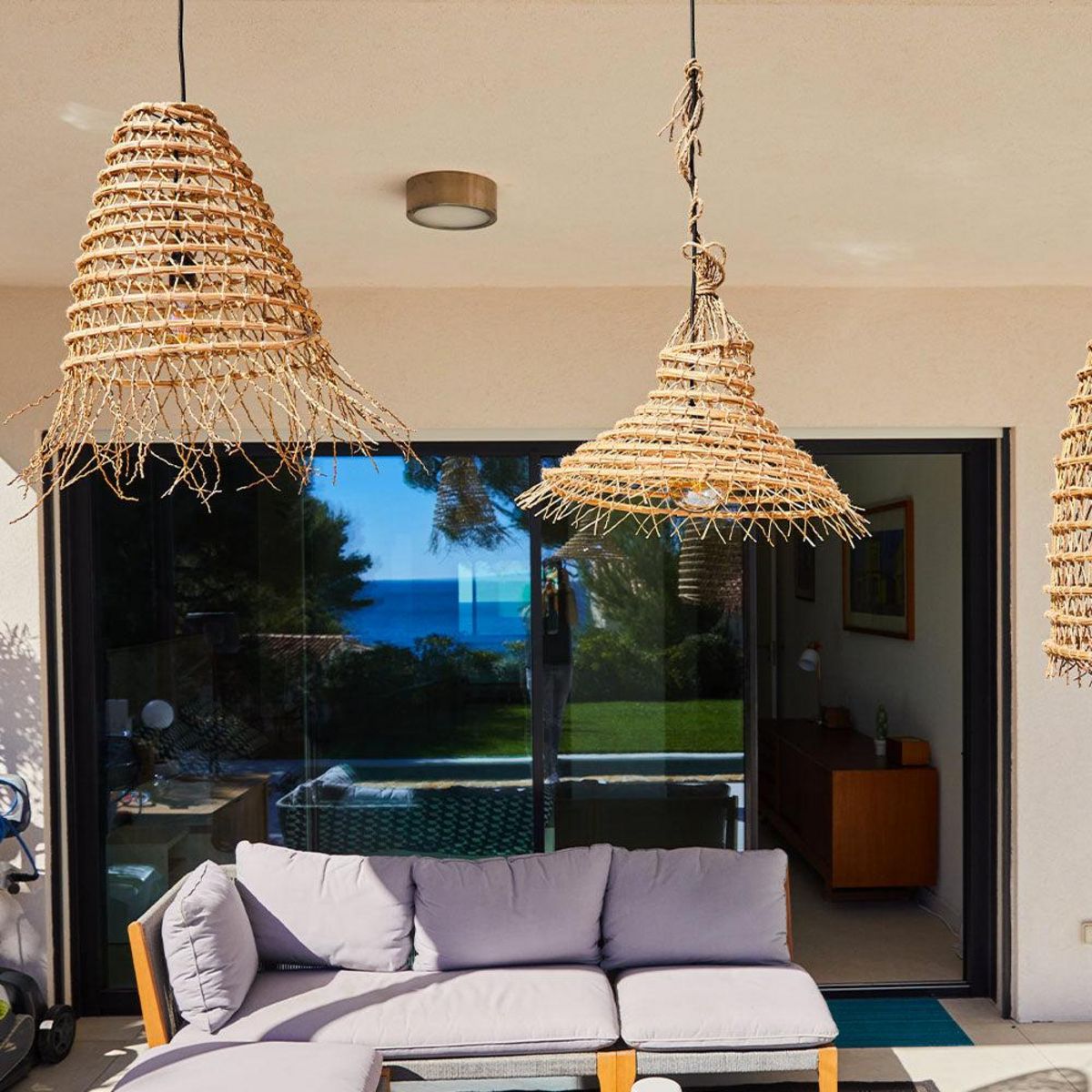 Lumisky Suspension extérieur GAIA Beige Fibre naturelle D60CM