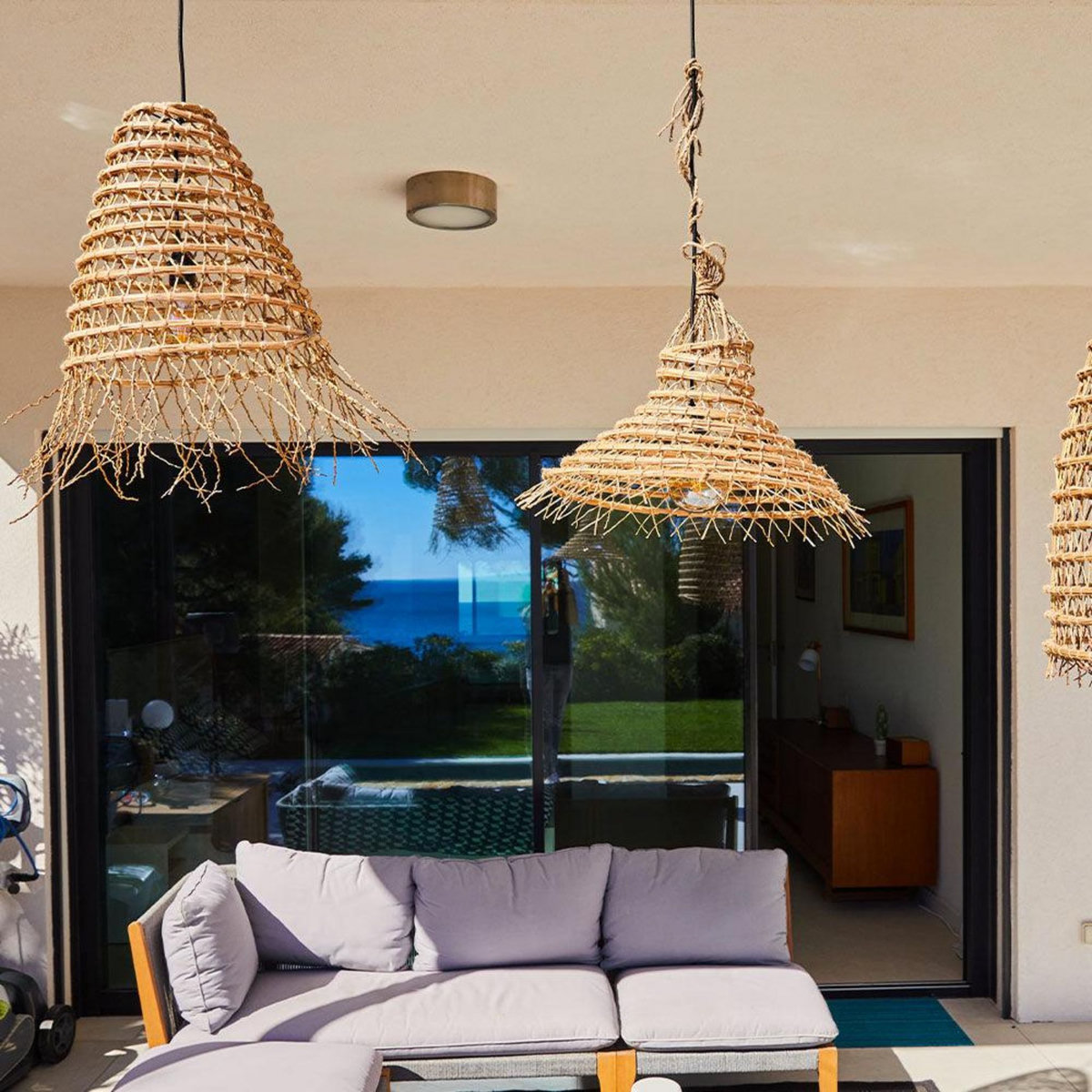 Lumisky Suspension d'extérieur avec cable GAIA Beige Fibre naturelle D60CM