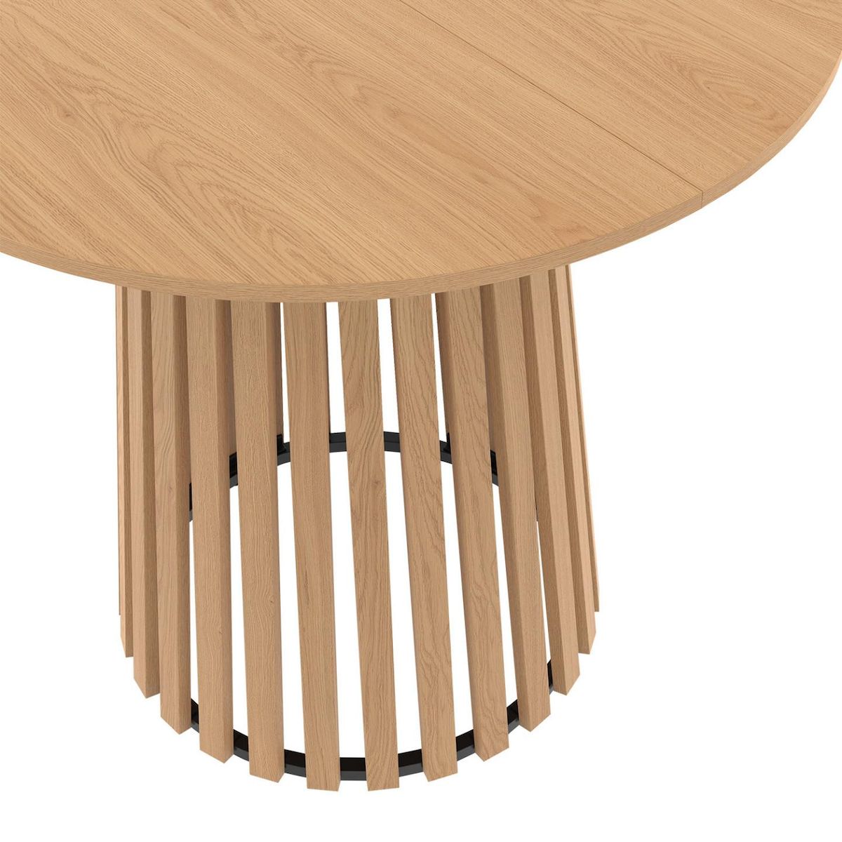 ID MARKET Table à manger ronde CARMEN 6 personnes pied bois en lattes et plateau bois 80 cm