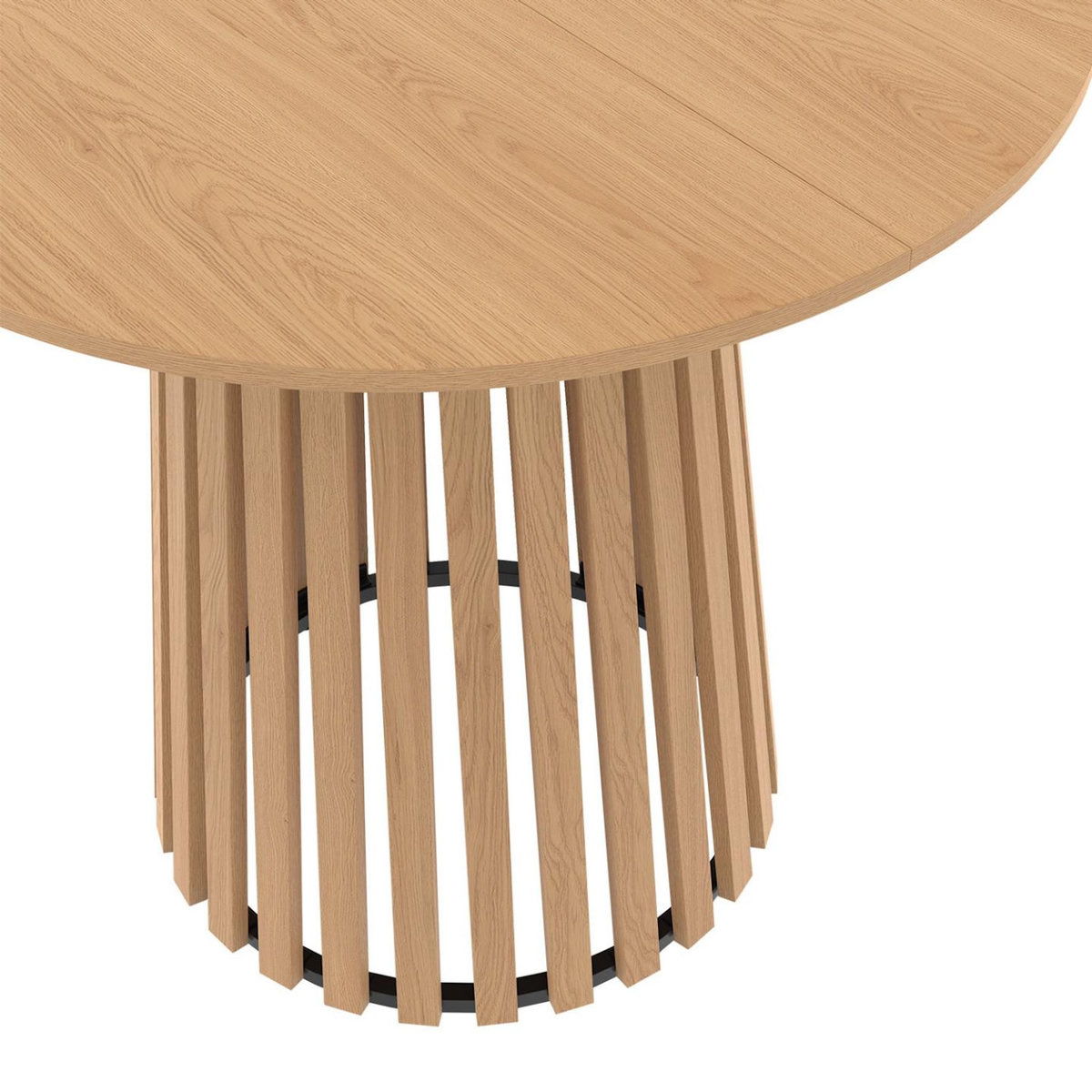 ID MARKET Table à manger ronde CARMEN 4 personnes pied bois en lattes et plateau bois 80 cm