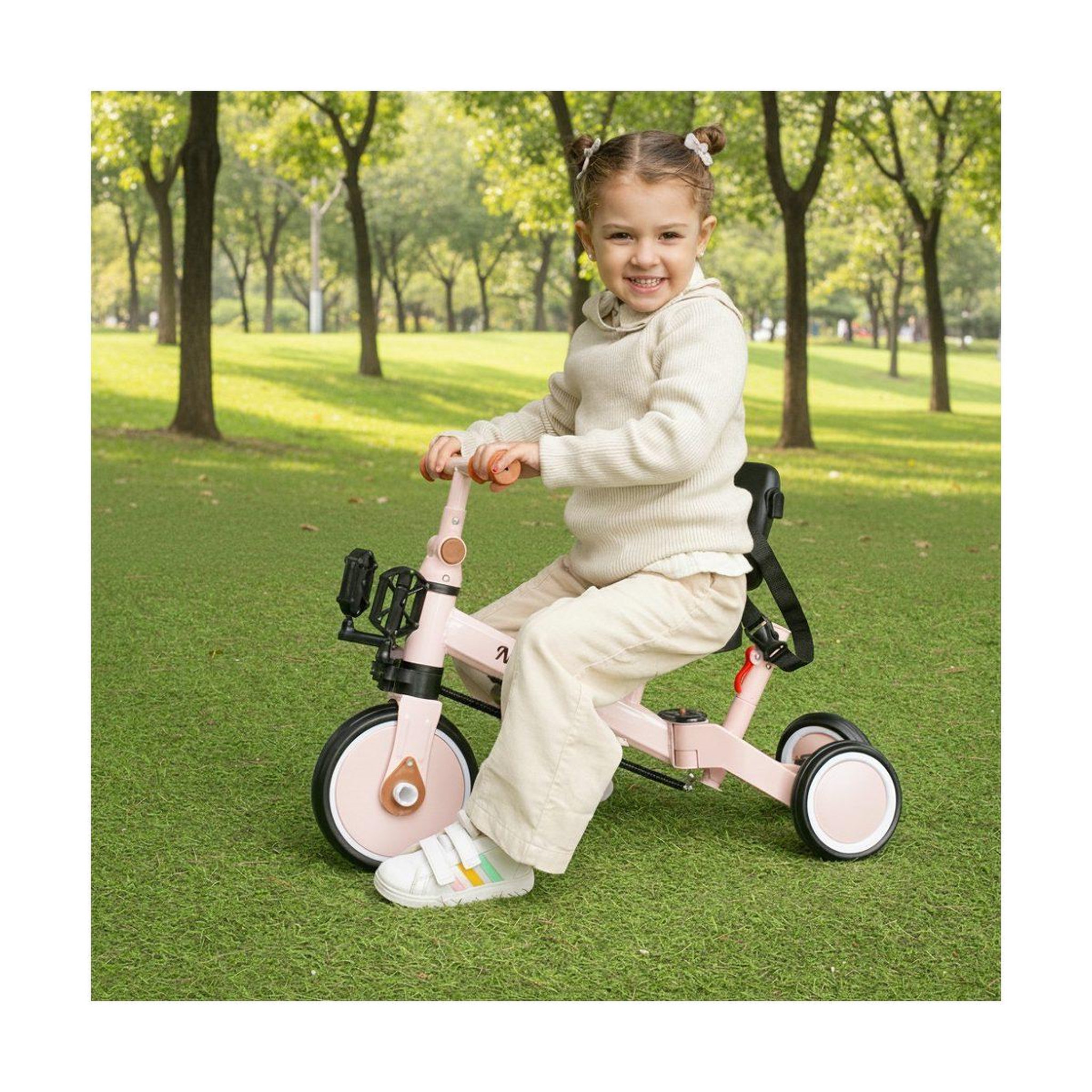 Voir la diapositive 5 : INTERBABY Tricycle évolutif multifonction  - rose - canne parentale