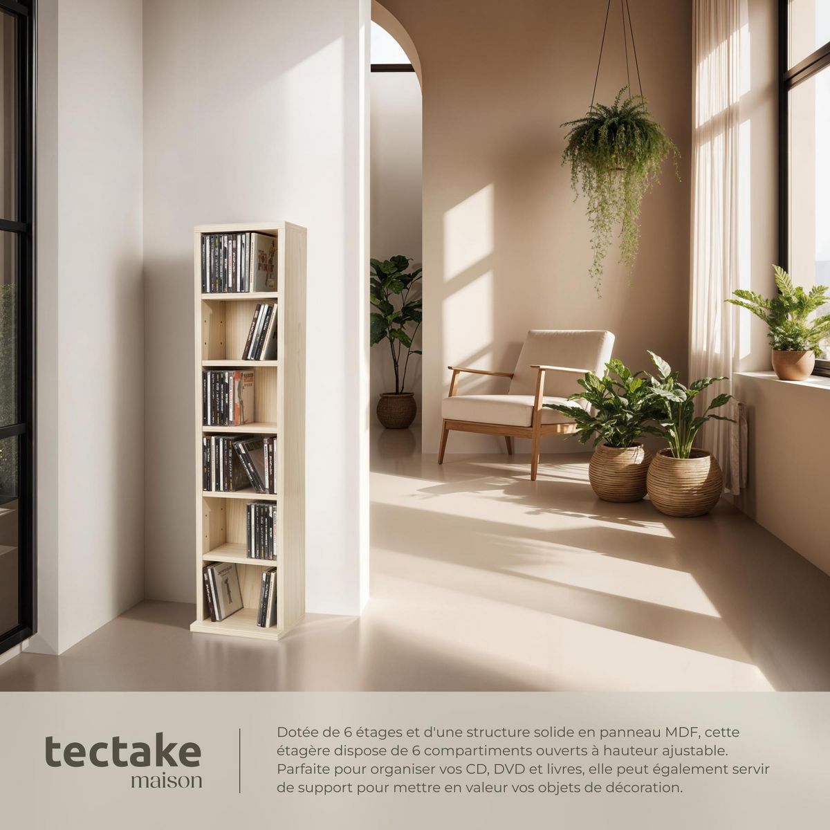 tectake Étagère DVD CD aspect bois marron hêtre