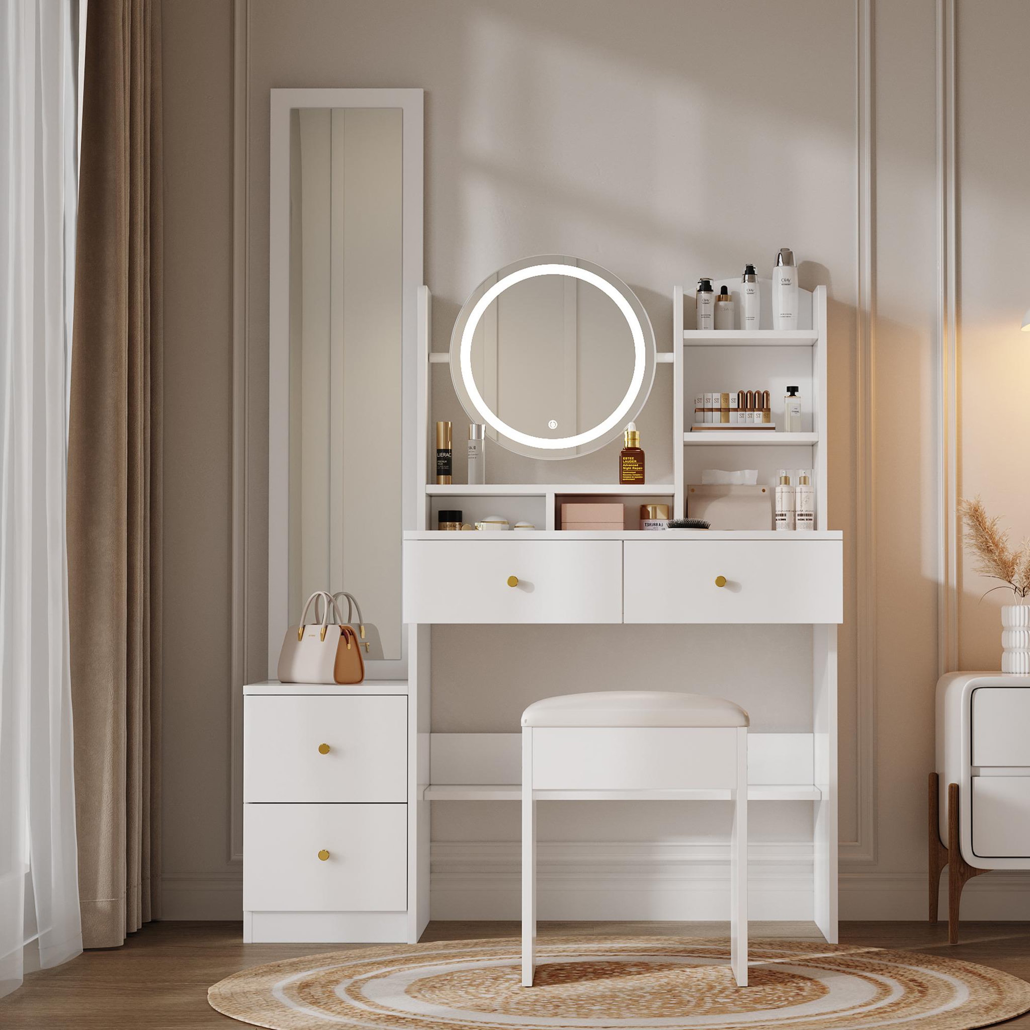 Voir la diapositive 2 : MERAX Coiffeuse coloris blanc panneaux de particules