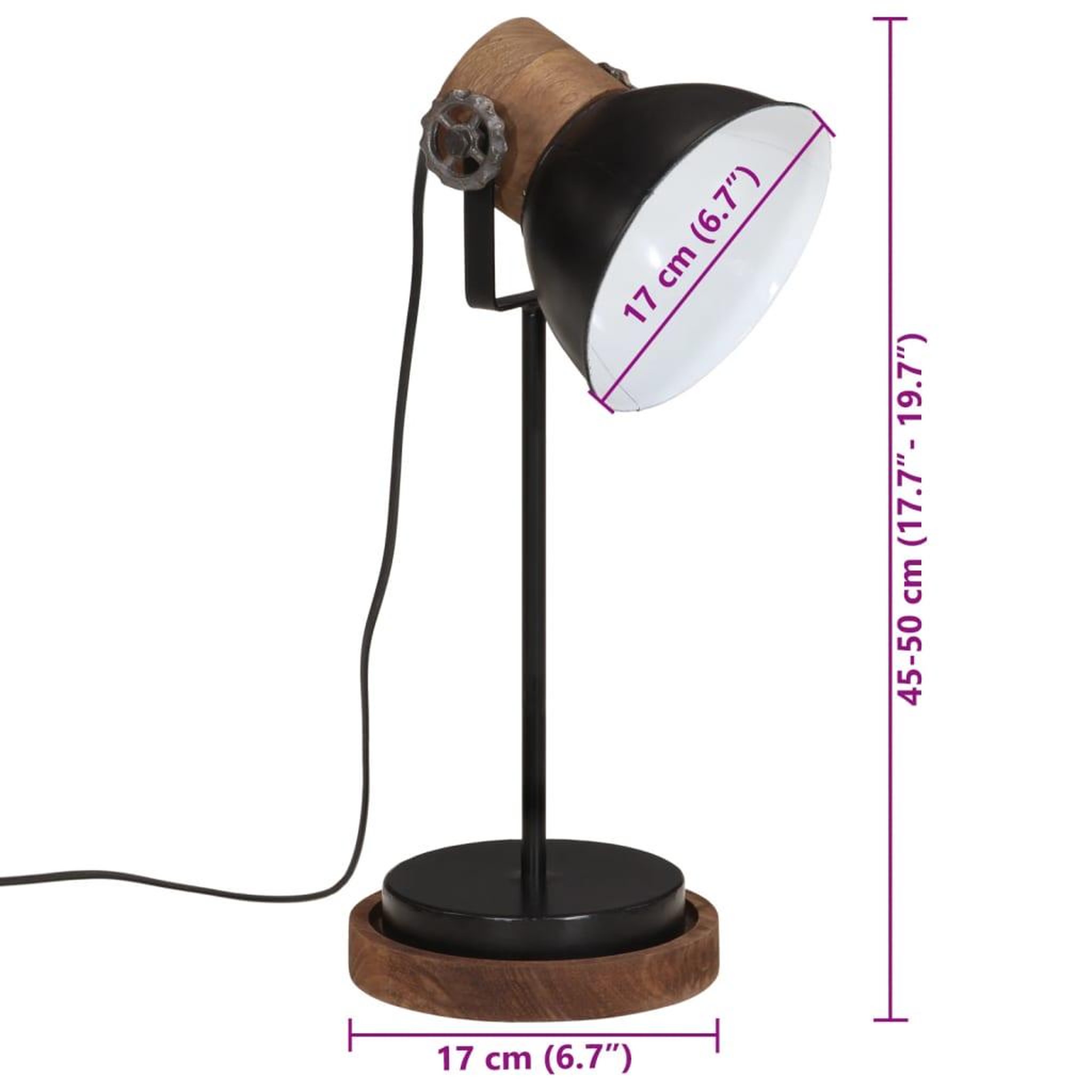 Voir la diapositive 6 : VIDAXL Lampe de bureau 25 W noir 17x17x50 cm E27