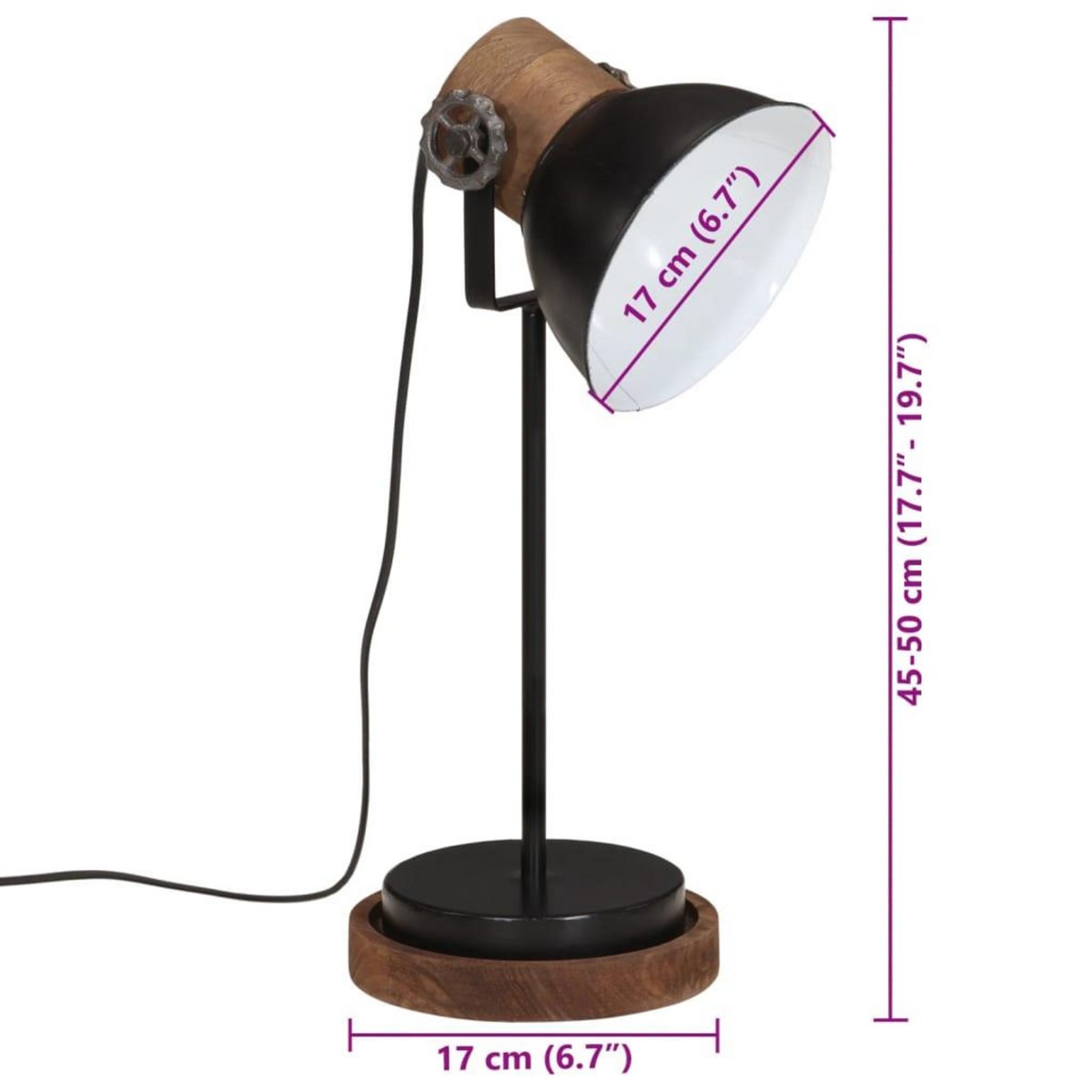 VIDAXL Lampe de bureau 25 W noir 17x17x50 cm E27