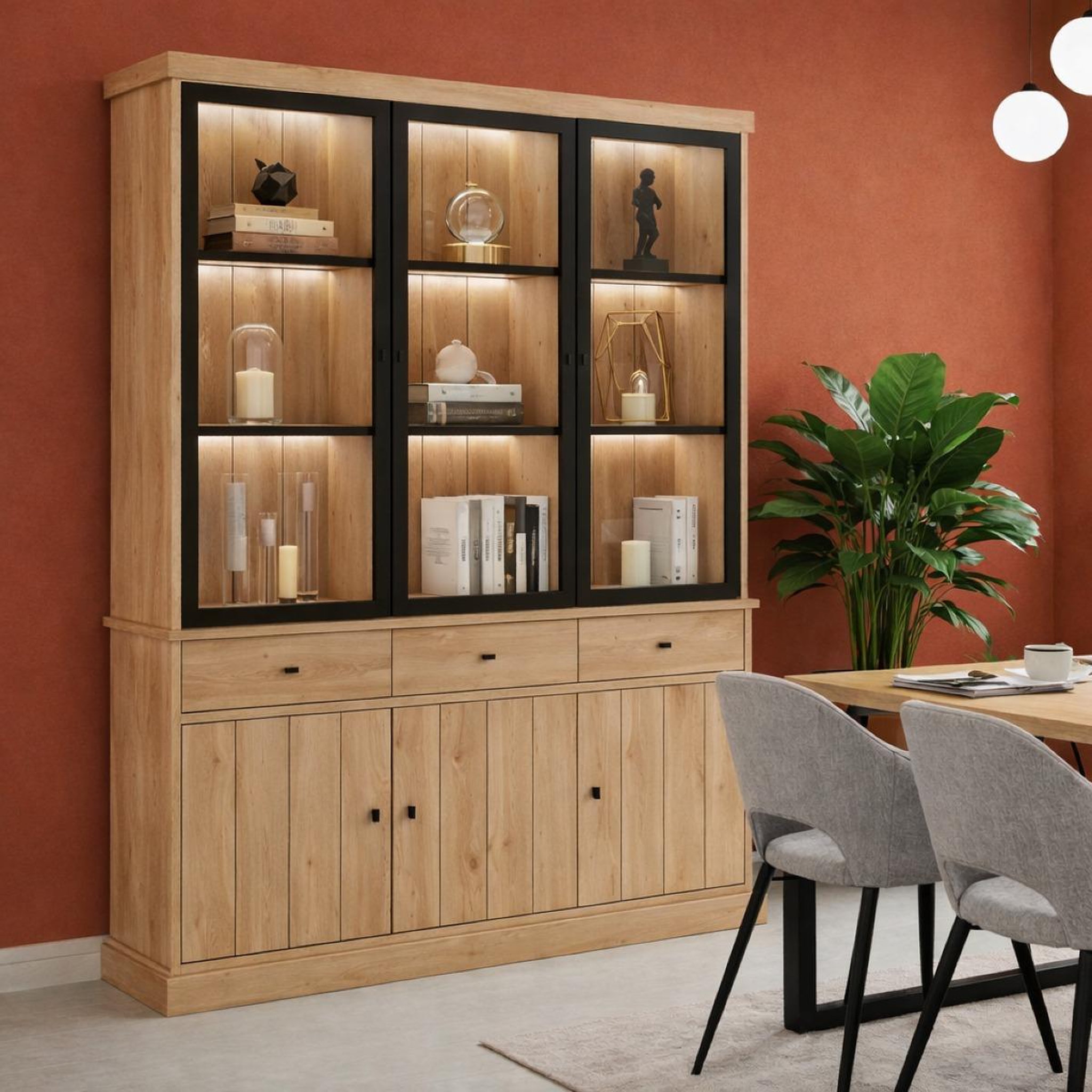 Voir la diapositive 2 : JLC KREATION Vaisselier 3 portes vitrées en bois VALENTINE