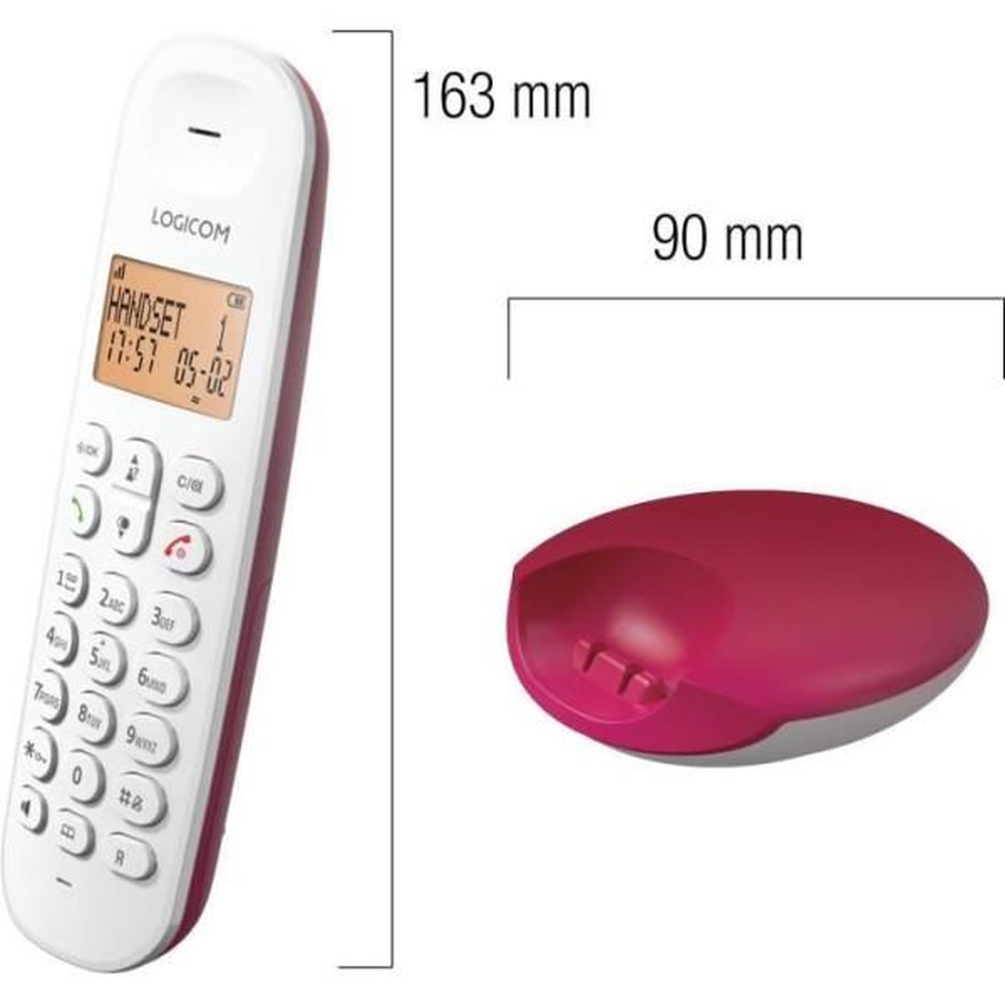 Voir la diapositive 2 : Logicom Téléphone fixe sans fil - LOGICOM - DECT ILOA 150 SOLO - Framboise - Sans répondeur