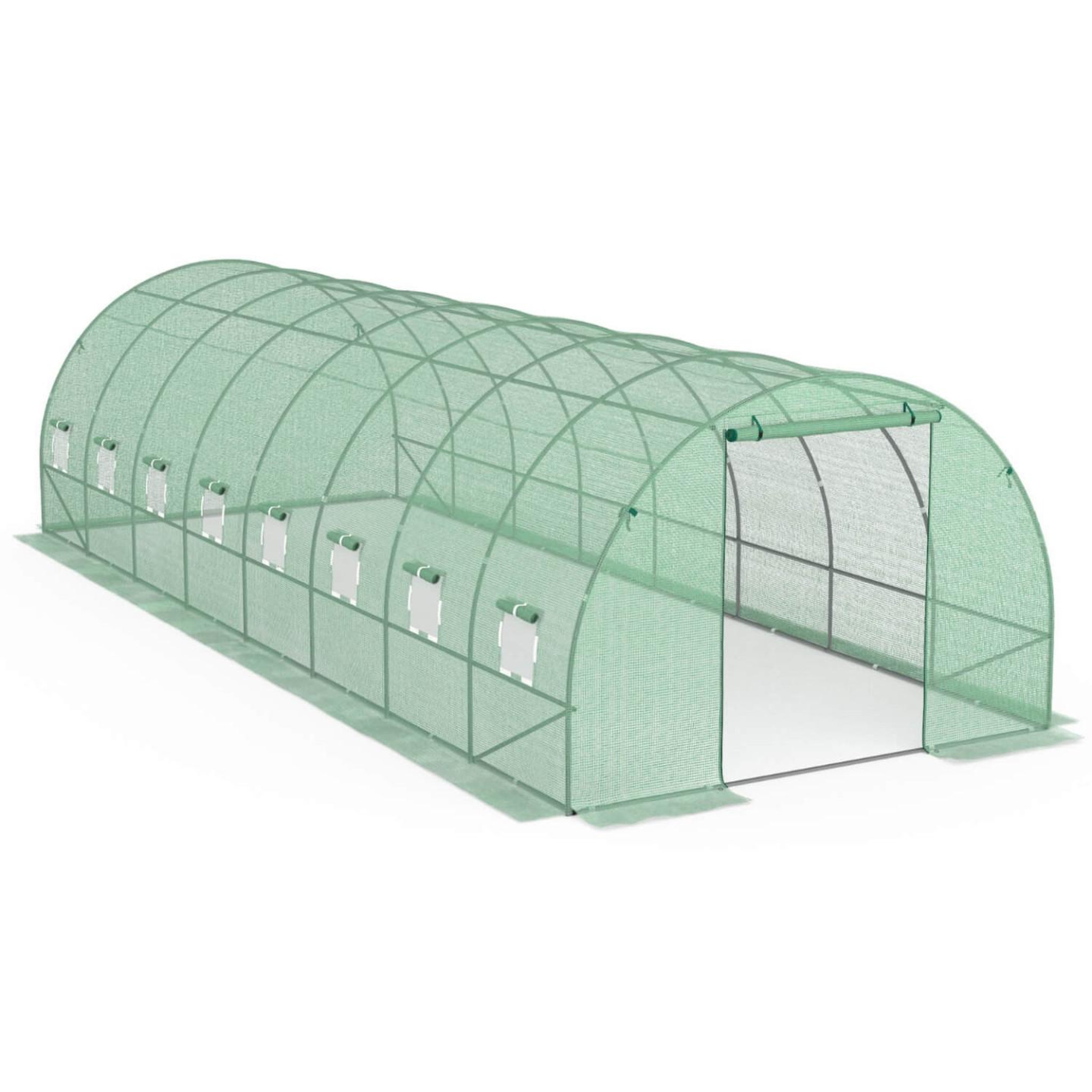 Voir la diapositive 3 : ID MARKET Serre de jardin tunnel 24m² 8 x 3 x 2 m acier galvanisé + bâche anti-uv avec porte et fenêtres des andes verte