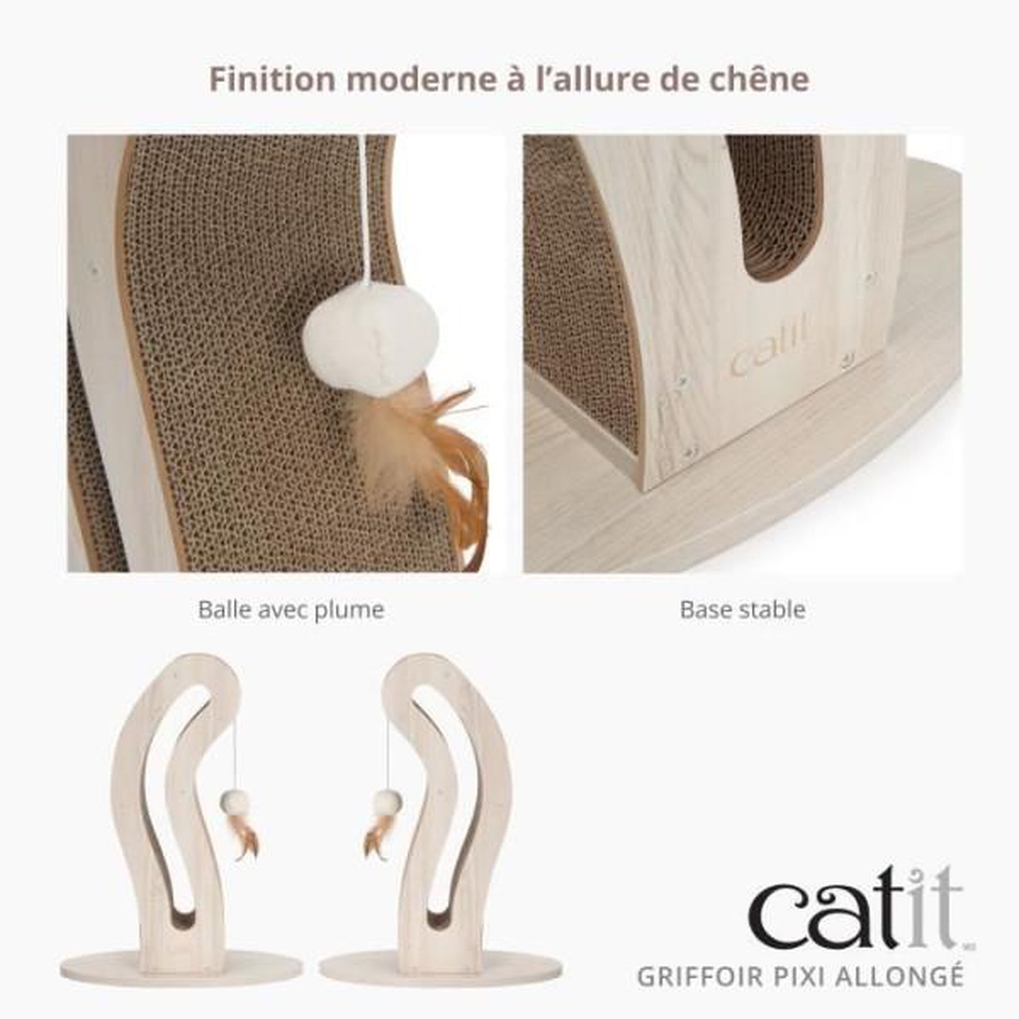 Voir la diapositive 4 : MARKET24 Griffoir pour chat - CATIT - Pixi Queue de chat - Avec balle en tissu et plume - Aspect chene naturel