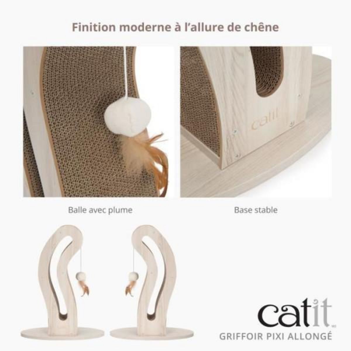 MARKET24 Griffoir pour chat - CATIT - Pixi Queue de chat - Avec balle en tissu et plume - Aspect chene naturel