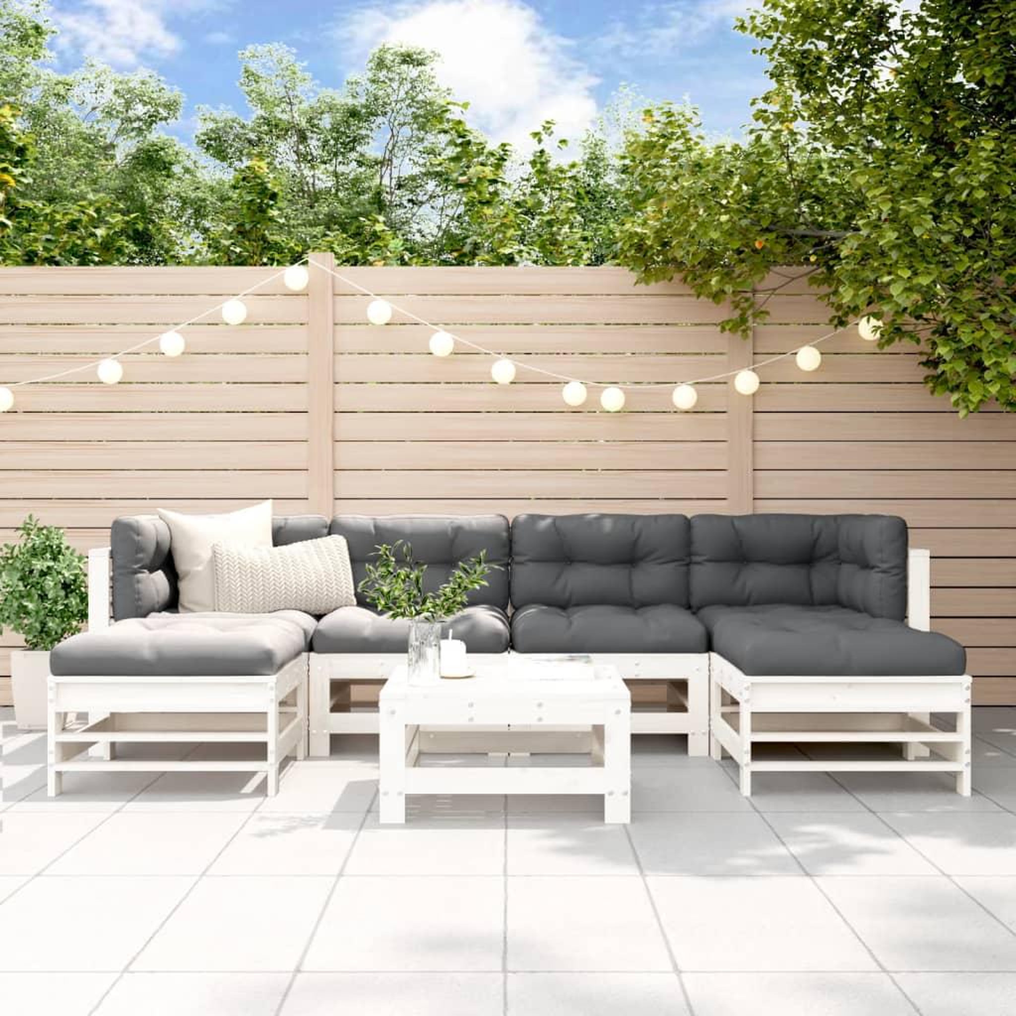 VIDAXL Salon de jardin 7 pcs Blanc Bois de pin massif