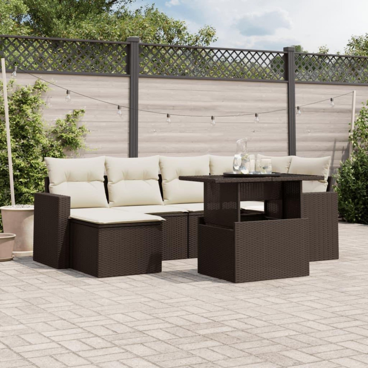 VIDAXL Salon de jardin avec coussins 7 pcs marron resine tressee
