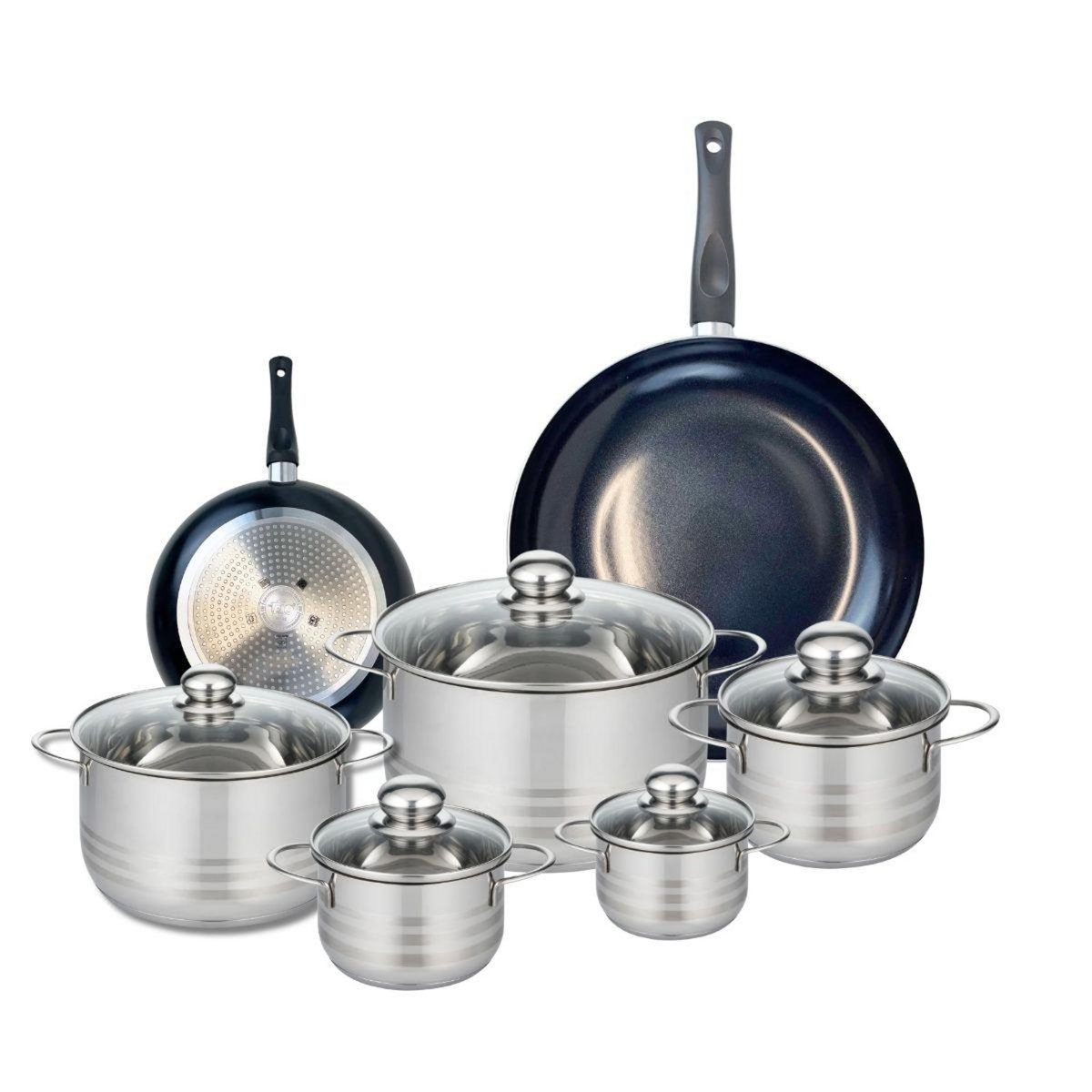 ELO Ensemble de 2 Poêles de cuisson 20 et 32 cm et 5 faitouts 12, 14, 16, 20 et 24 cm Elo Prima Brillant
