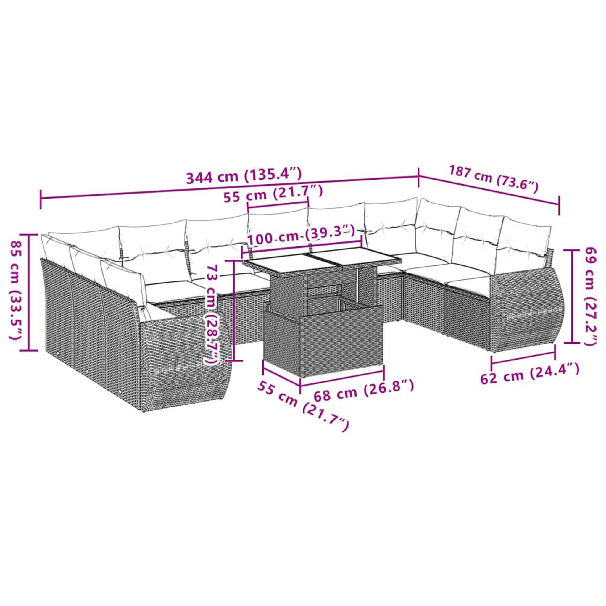 Voir la diapositive 6 : VIDAXL Salon de jardin 11 pcs avec coussins gris resine tressee