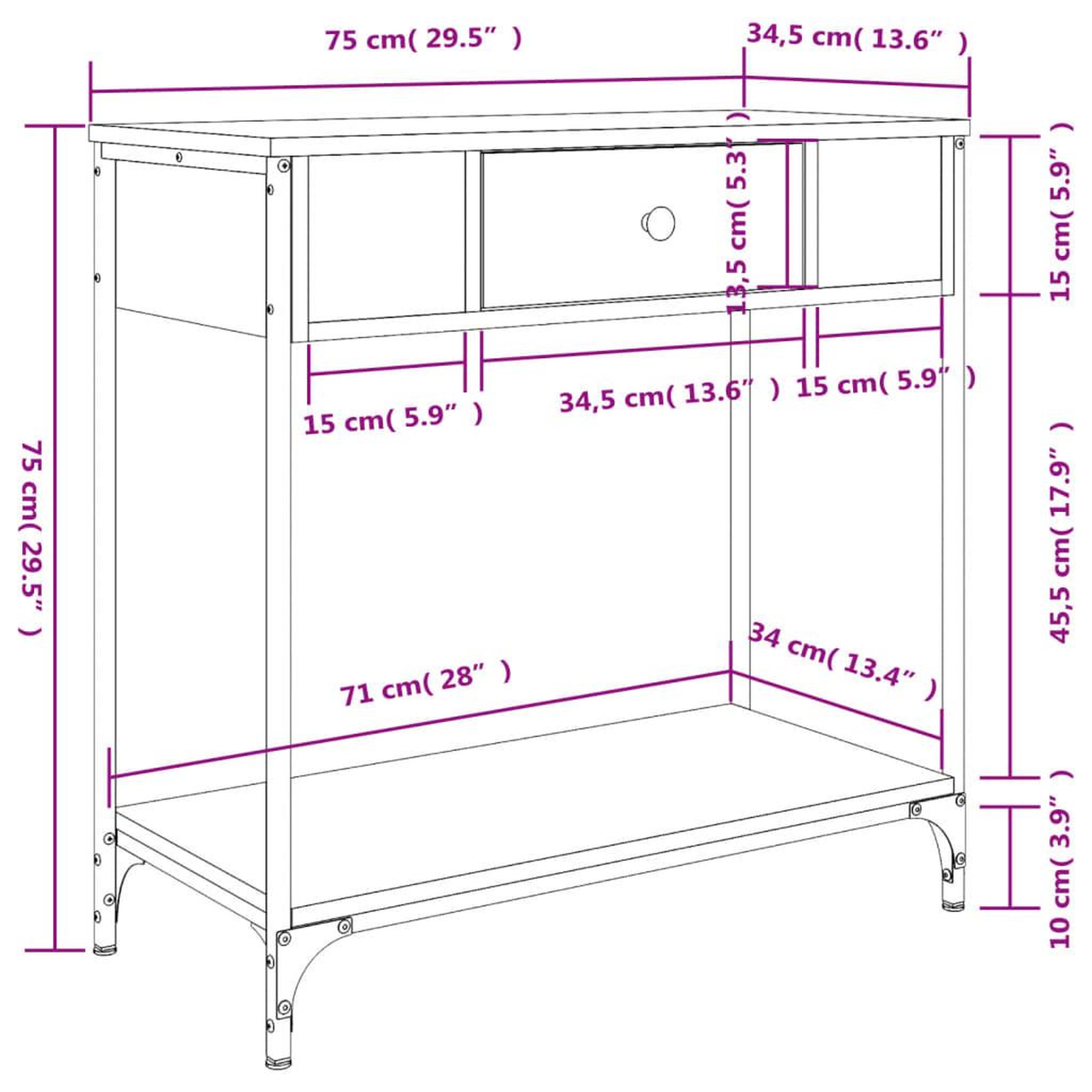 Voir la diapositive 6 : VIDAXL Table console chene fume 75x34,5x75 cm bois d'ingenierie