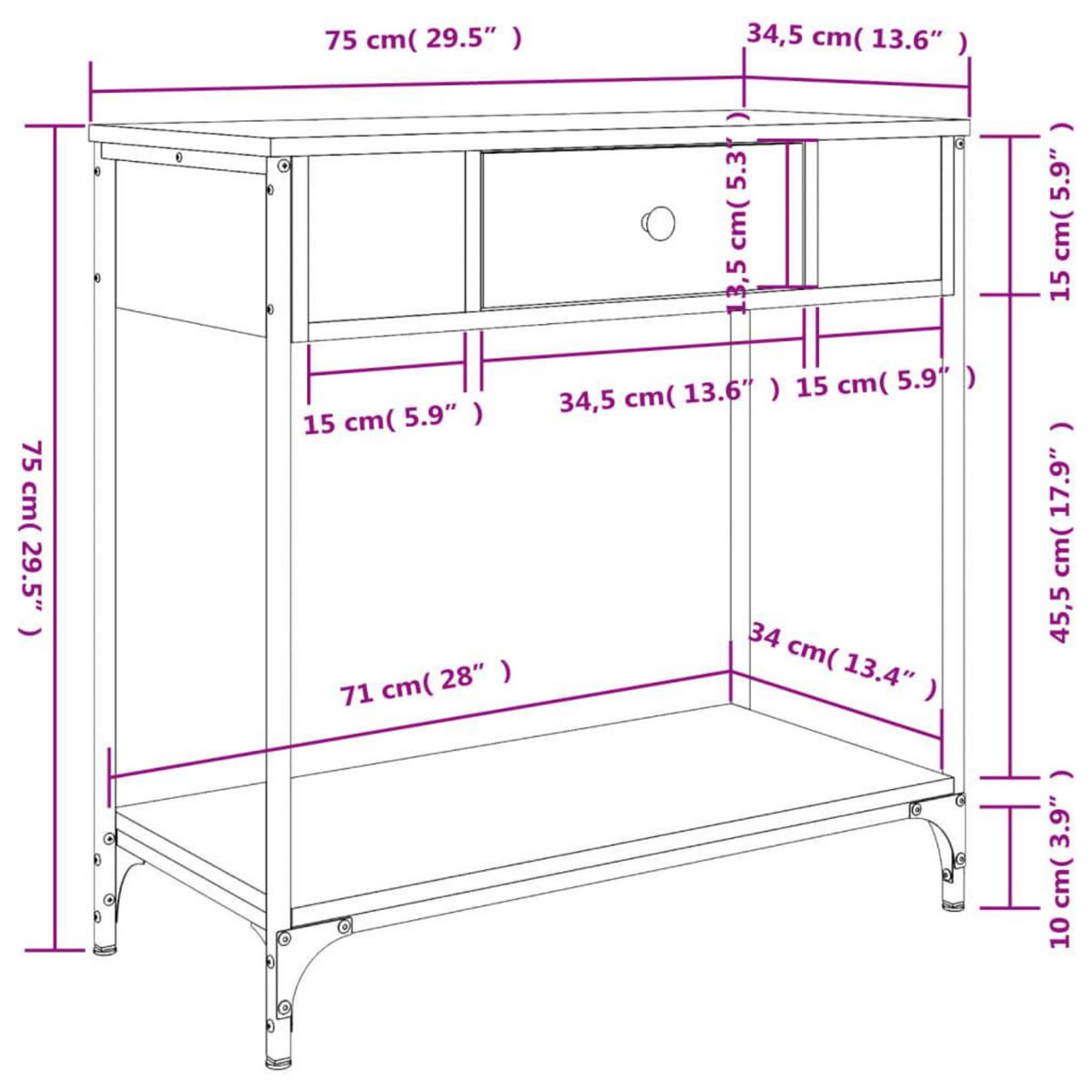 VIDAXL Table console chene fume 75x34,5x75 cm bois d'ingenierie