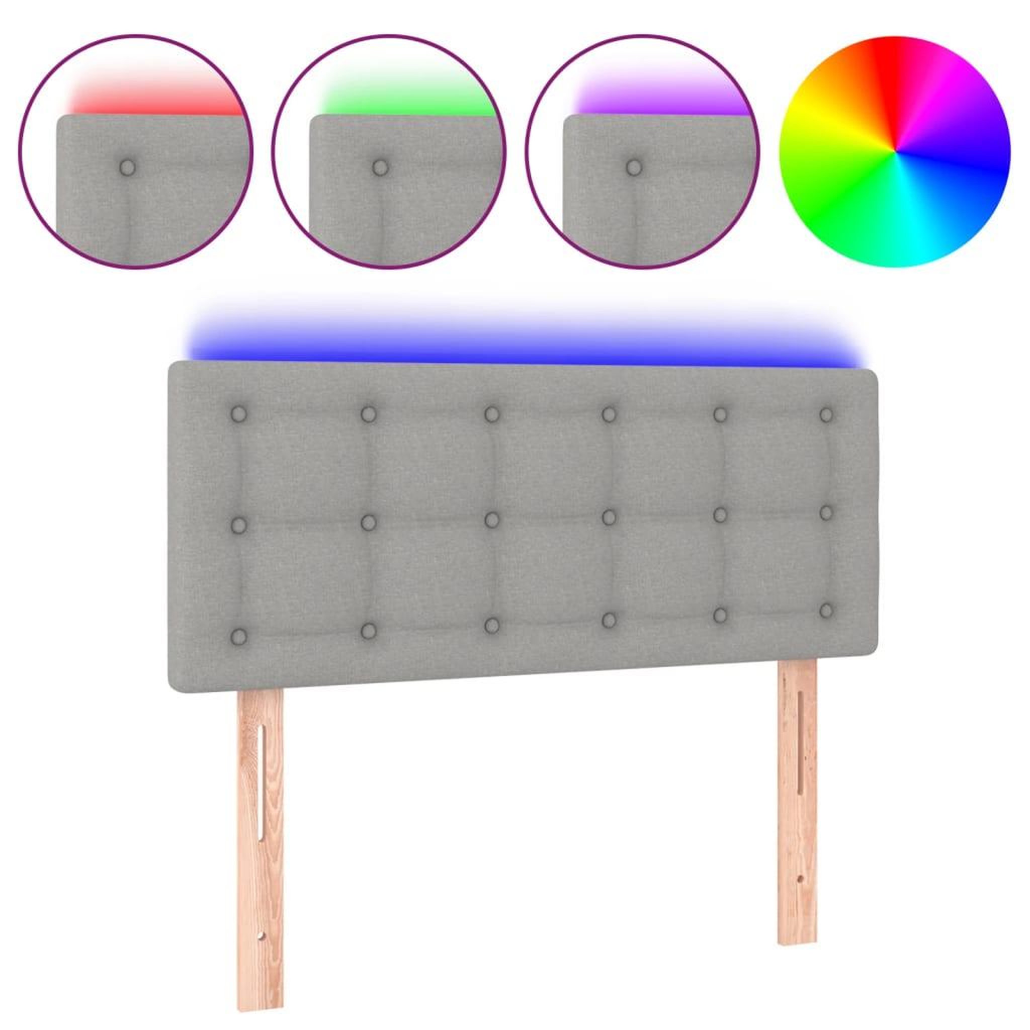 Voir la diapositive 2 : VIDAXL Tete de lit a LED Gris clair 90x5x78/88 cm Tissu