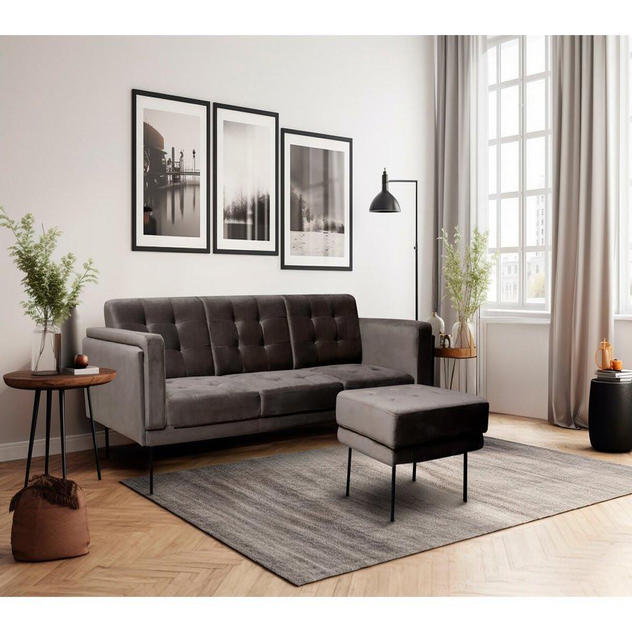 Voir la diapositive 2 : Habitat et Jardin Canapé d'angle reversible en velours  noé  - 3 places - gris