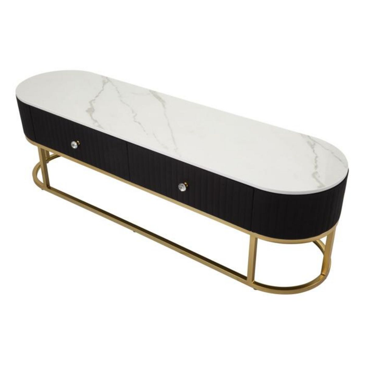 Paris Prix Meuble TV 2 Tiroirs Effet Marbre  Montpellier  150cm Noir & Or