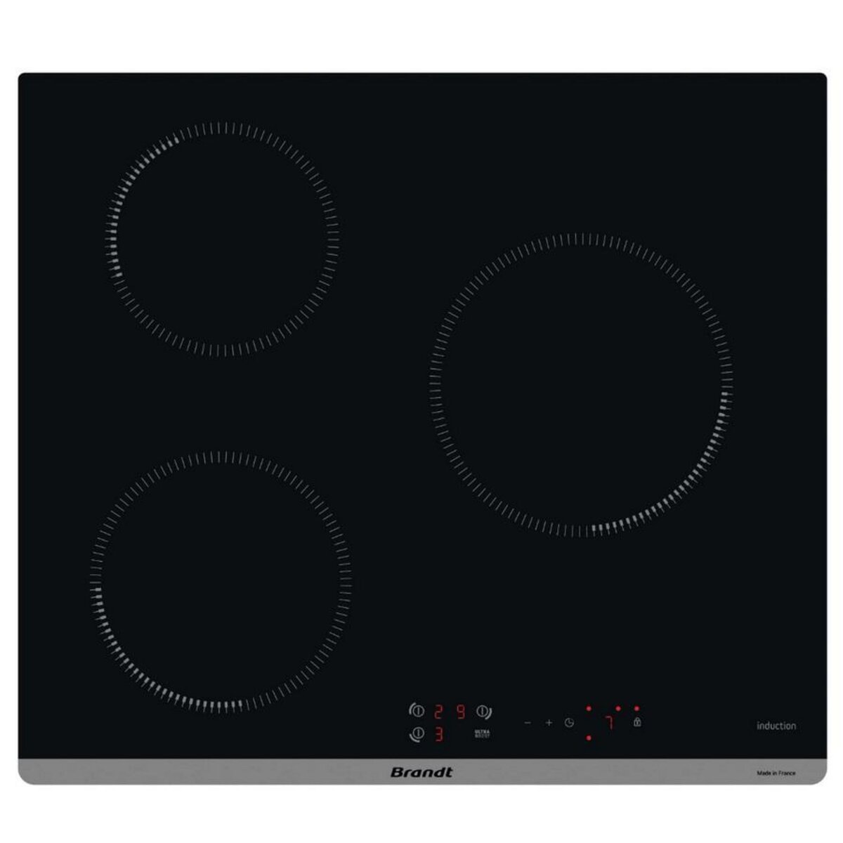 BRANDT Table de cuisson induction 60cm 3 feux 7400w noir - BPI1631UB