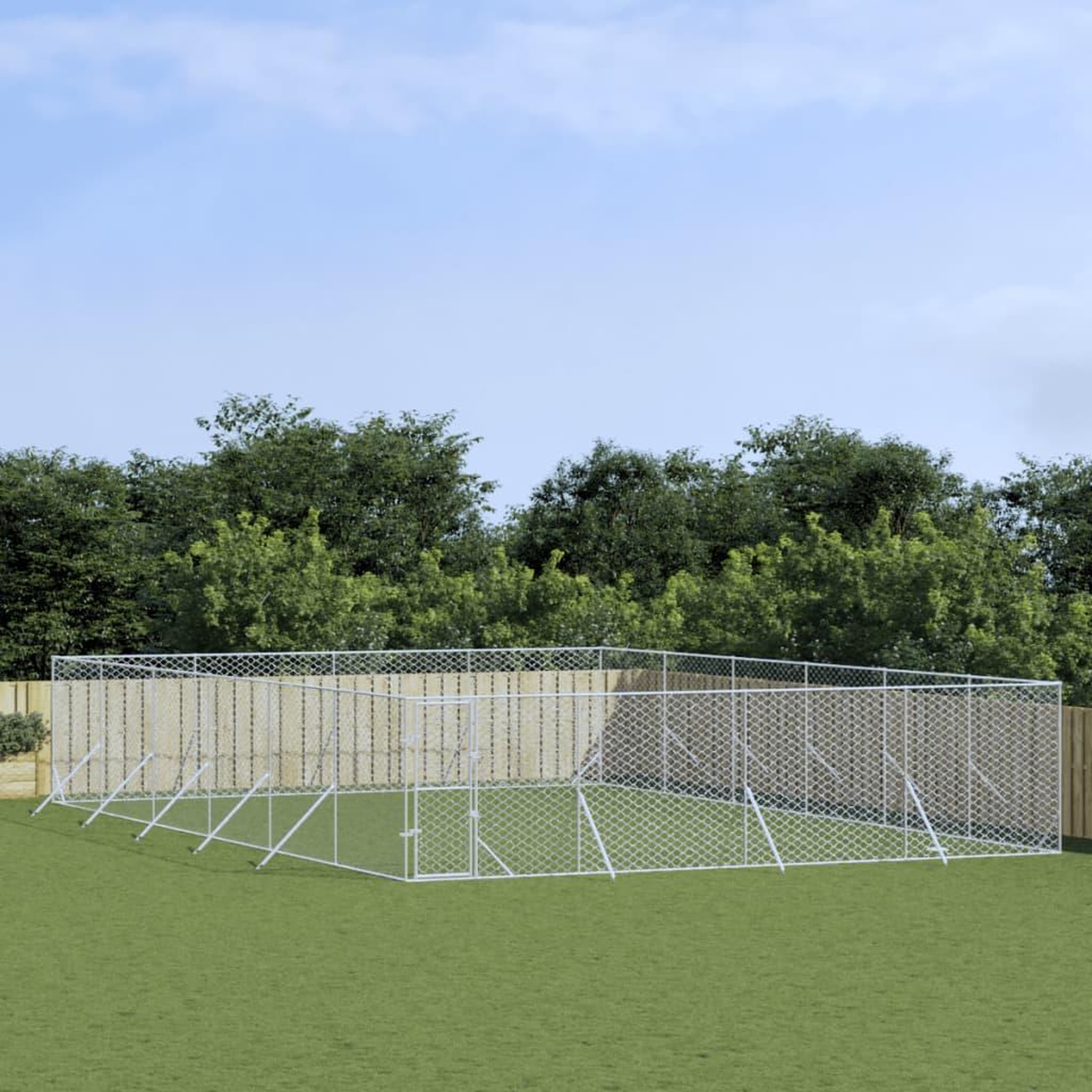 VIDAXL Chenil d'exterieur pour chiens argente 8x12x2 m acier galvanise