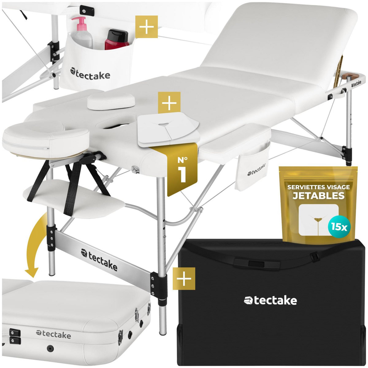 tectake Table 3 zones de massage largeur 70 cm et rembourrage 5 cm blanc