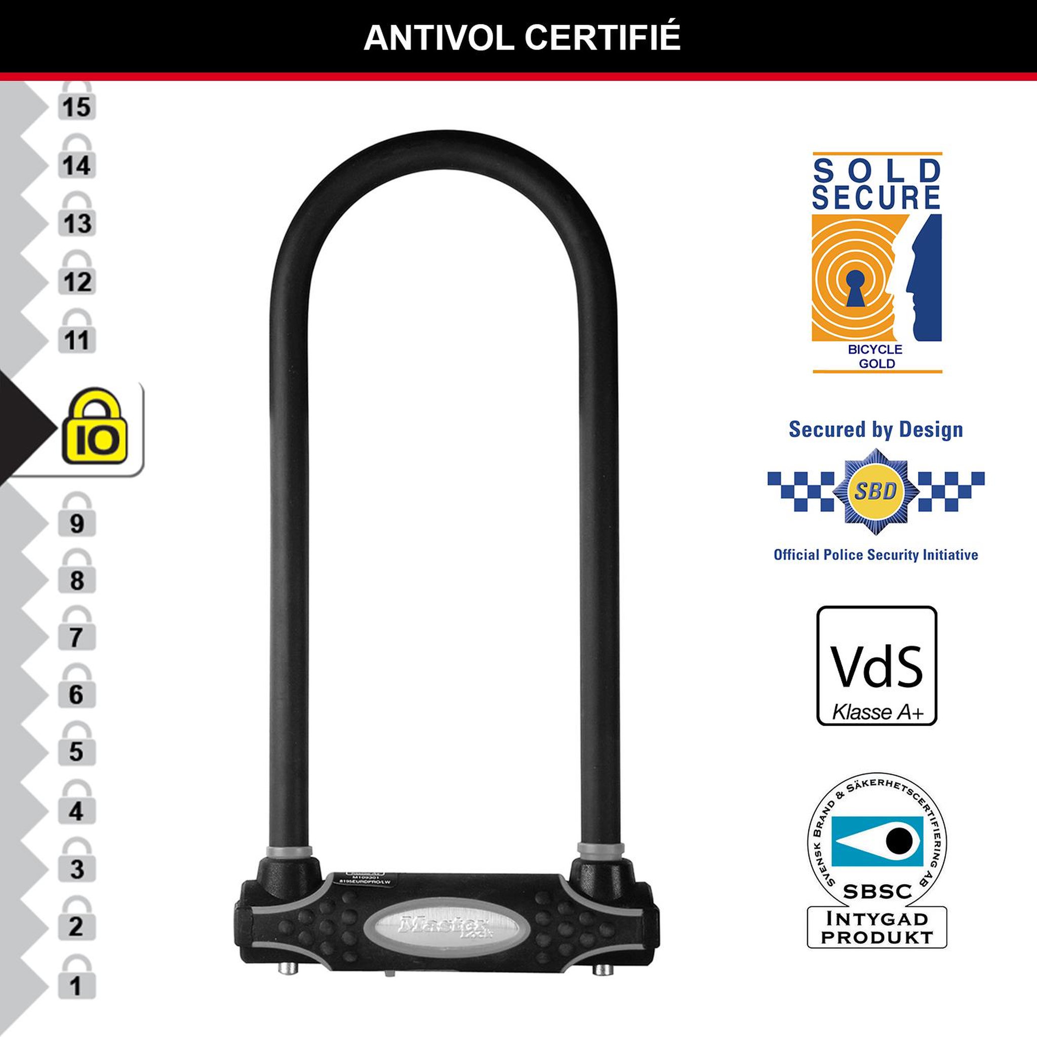 Voir la diapositive 3 : Master lock Antivol vélo u [a clé] [support de vélo universel] [antivol certifié] [modèle xl] 8195eurdprocolw