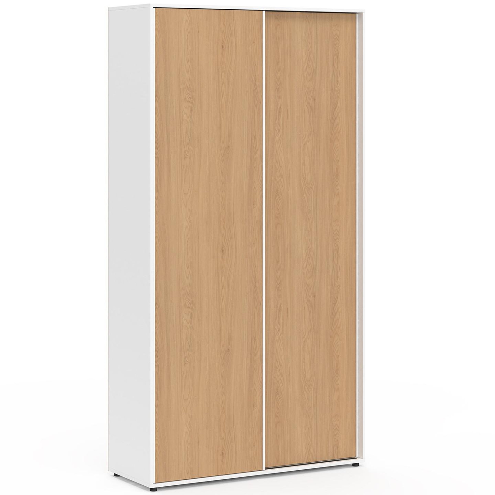ID MARKET Armoire 2 portes coulissantes slidea blanc et bois 100 cm penderie avec étagères rangement maxi capacité