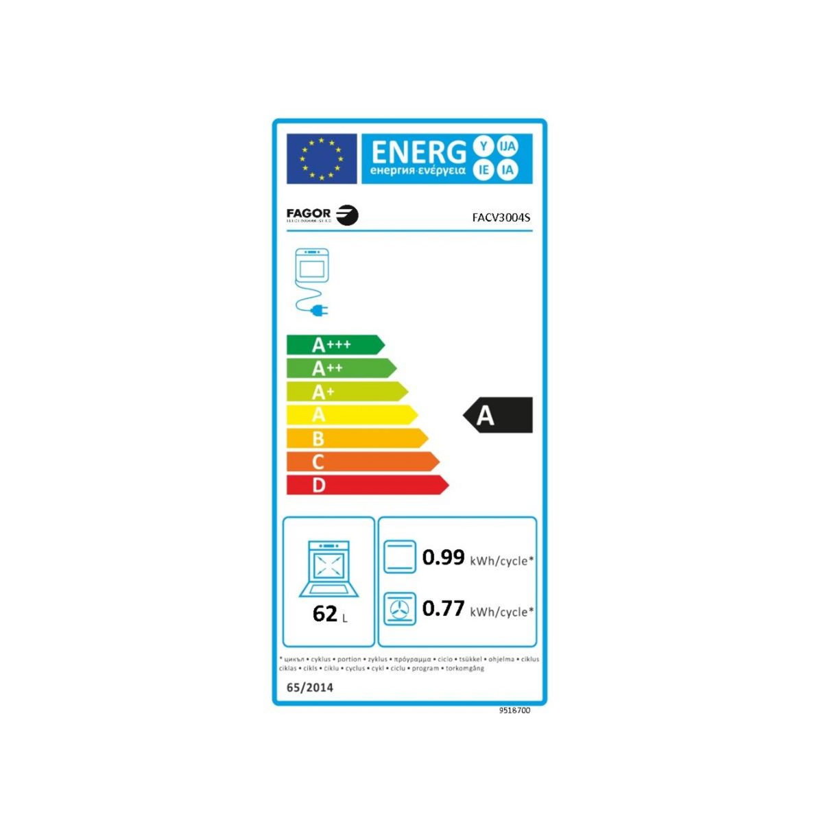 Fagor Cuisinière vitrocéramique 62l 4 feux silver - FACV3004S