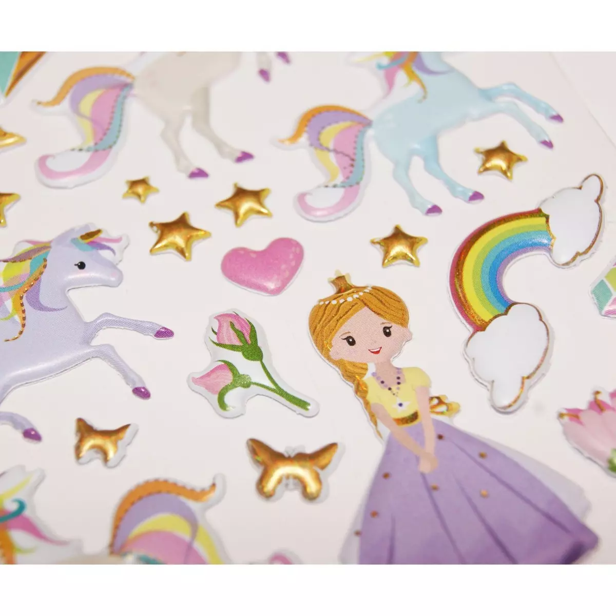  Scène à décorer pour enfants - Princesse & Licornes - Stickers Puffies