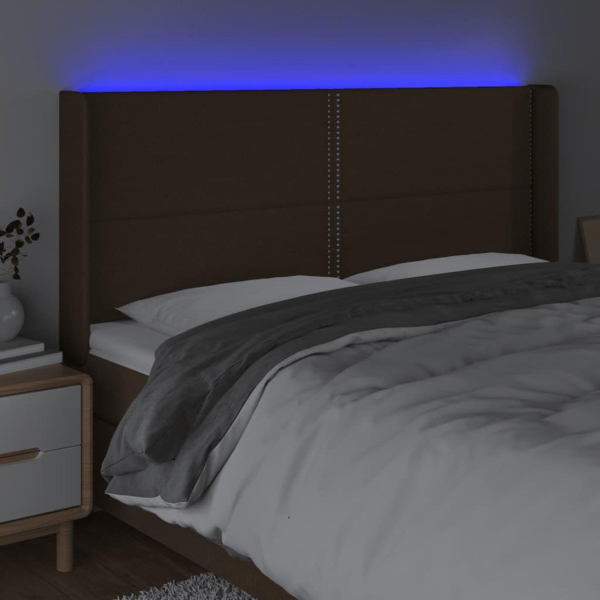 VIDAXL Tete de lit a LED Marron fonce 203x16x118/128 cm Tissu