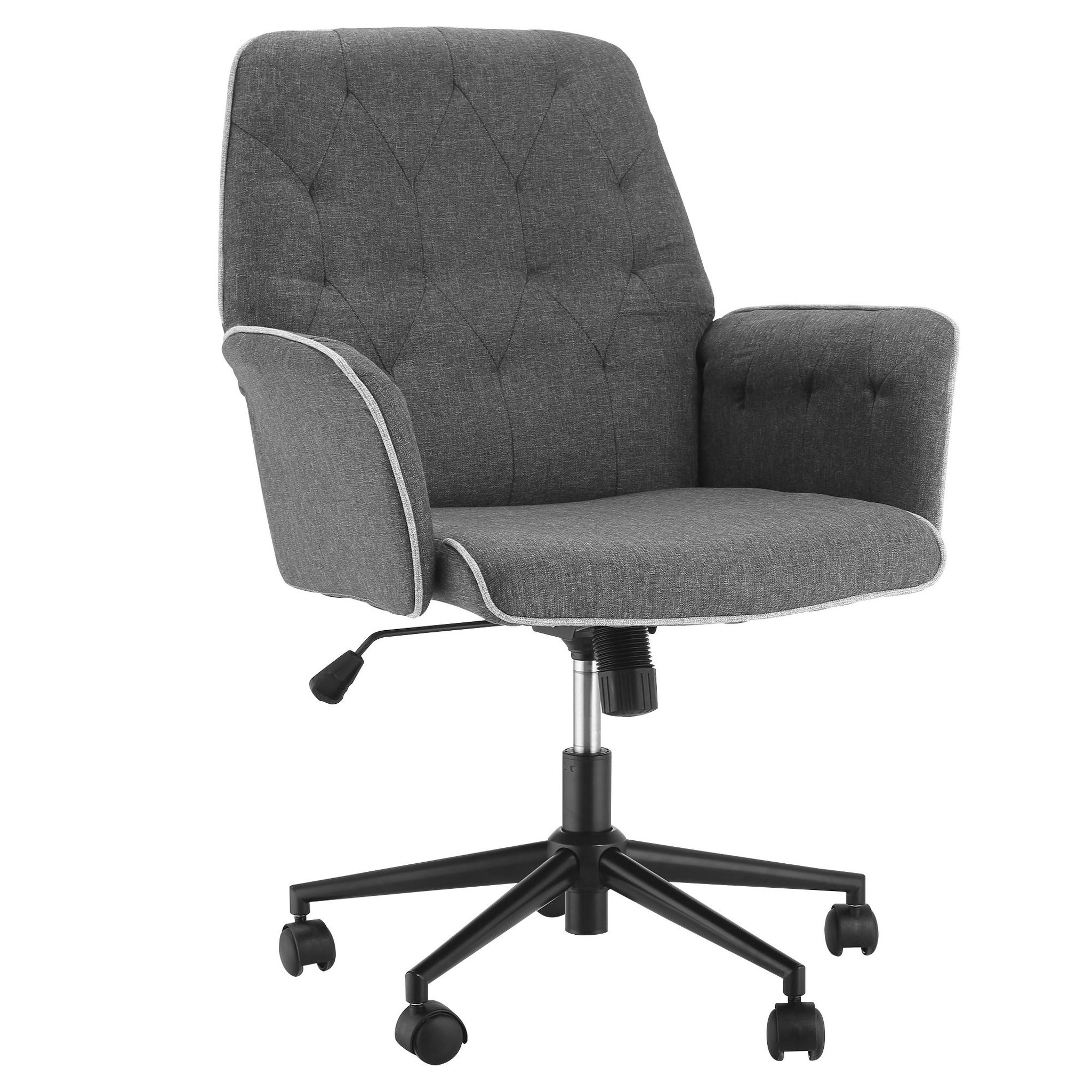 Voir la diapositive 1 : HOMCOM Fauteuil de bureau chaise de bureau hauteur réglable roulettes pivotant 360° tissu chanvre 69L x 66l x 89,5-97H cm gris chiné