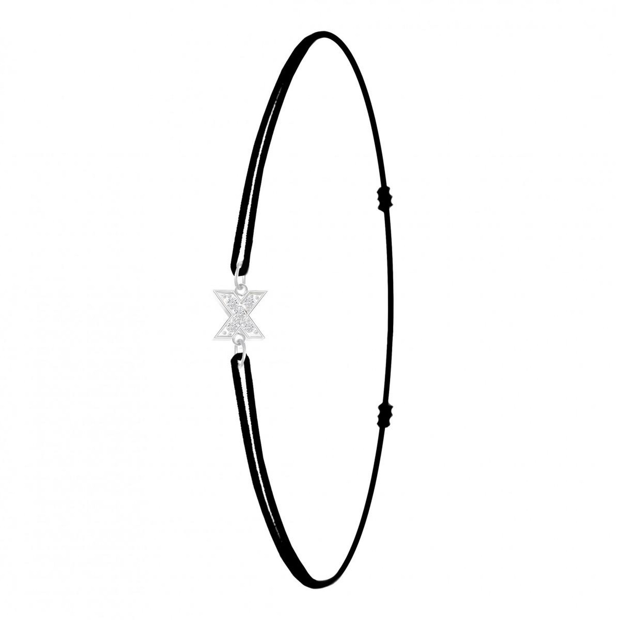 SC CRYSTAL Bracelet lettre X élastique noir SC Crystal orné de Cristaux scintillants
