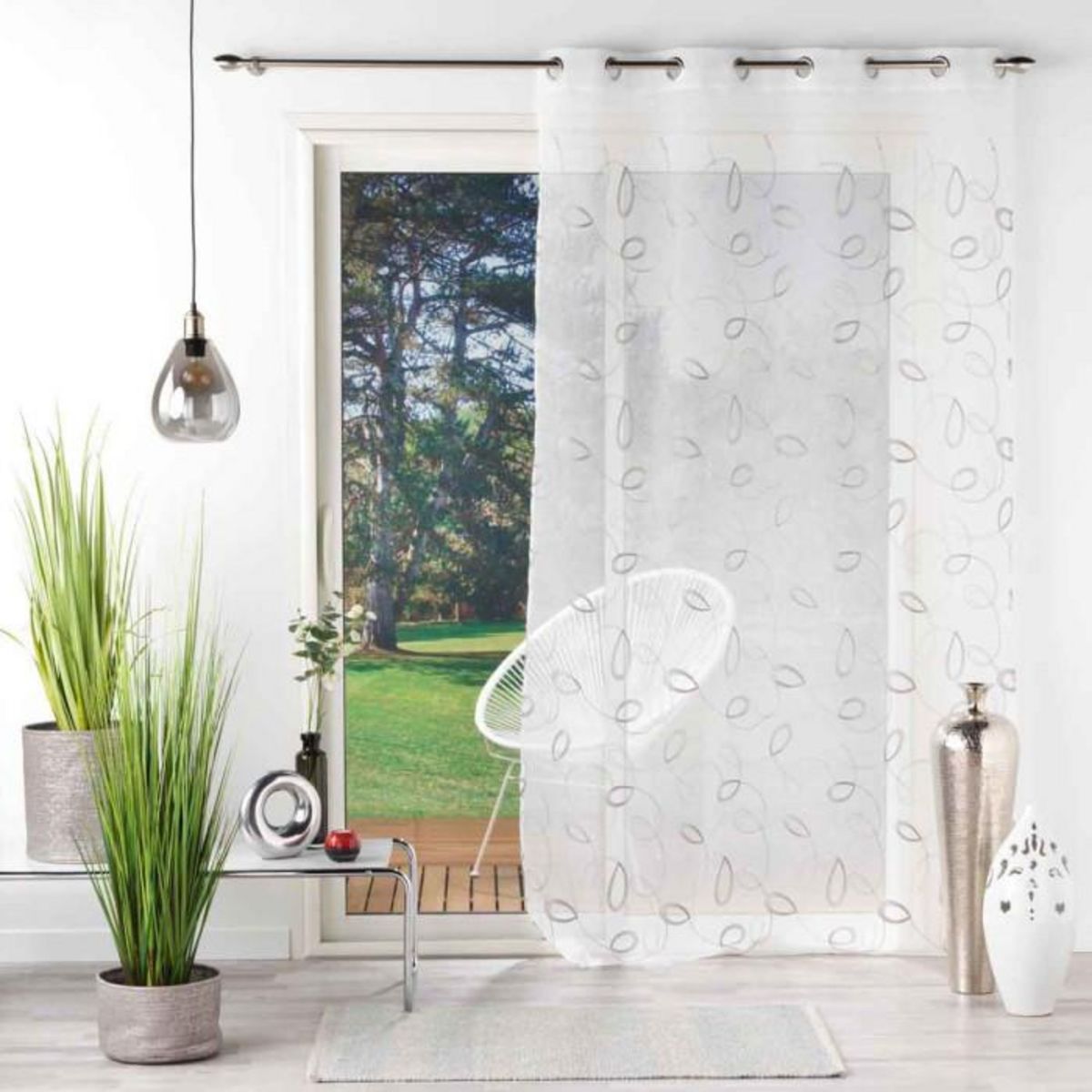 Paris Prix Rideau Voilage à Œillets  Hoops  140x240cm Gris