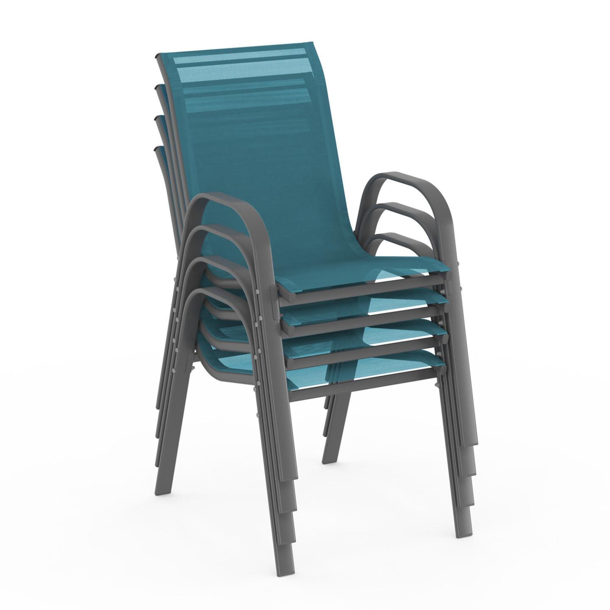 Voir la diapositive 3 : ID MARKET Lot de 4 chaises de jardin lyma métal et textilène empilables bleu canard