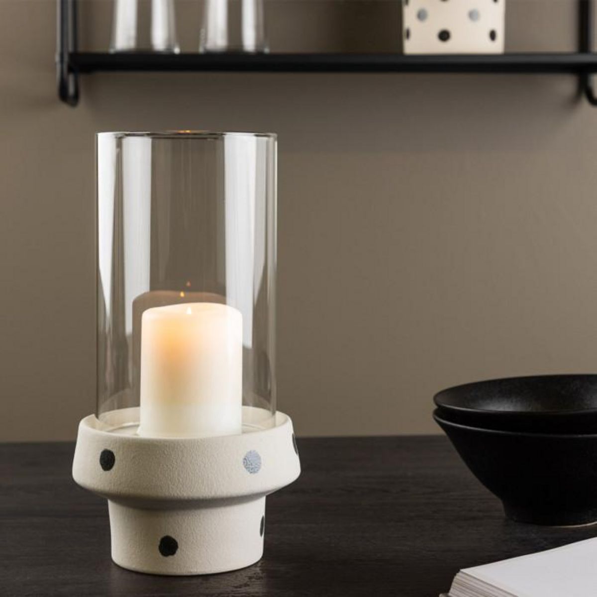 Paris Prix Lanterne en Verre  Davida  29cm Blanc & Noir