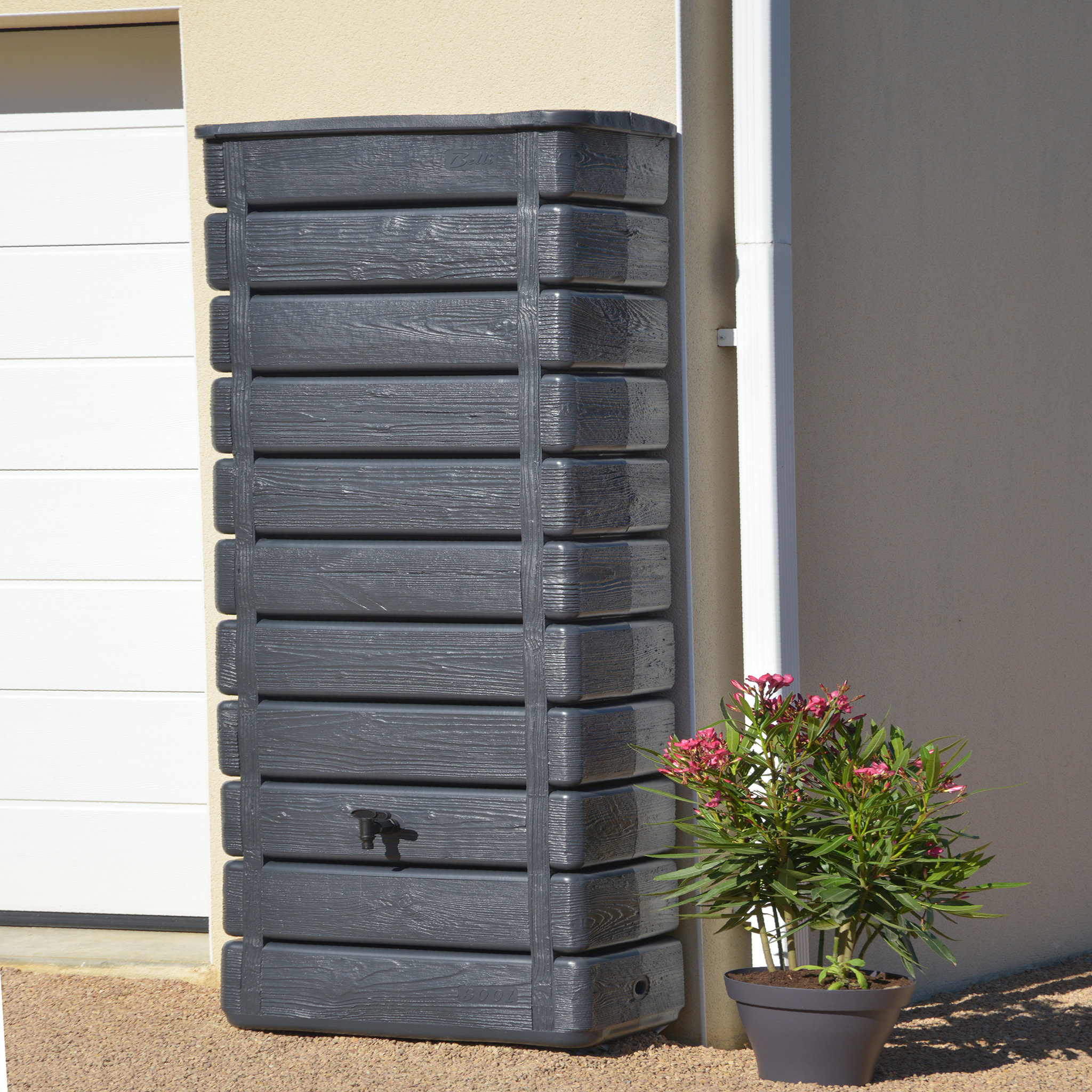 Belli Récupérateur d'eau mural aspect bois Anthracite - 300L - WOOD