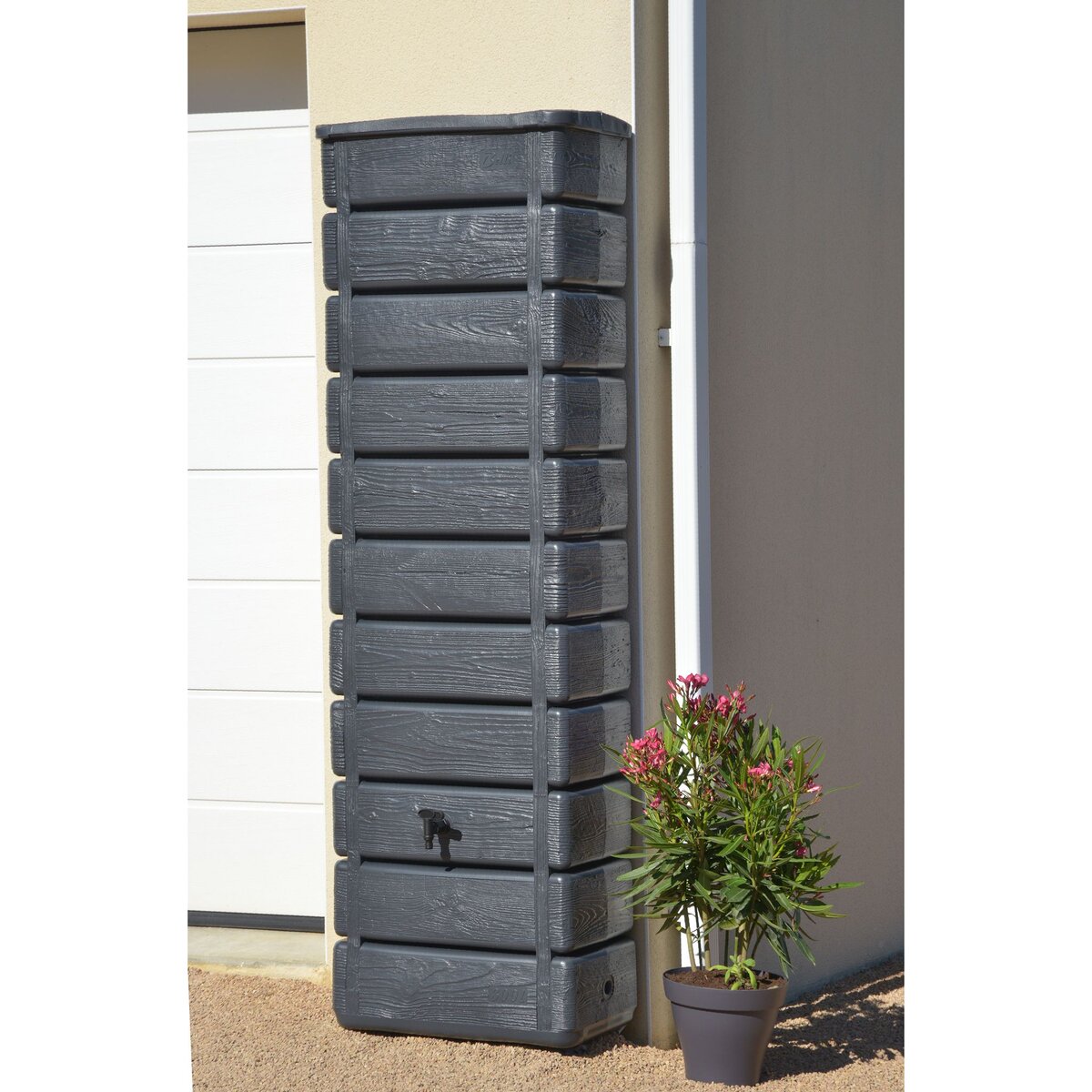Belli Récupérateur d'eau mural aspect bois Anthracite - 300L - WOOD